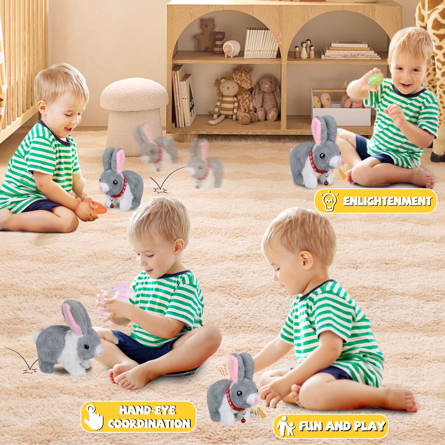 Cute Hopping Rabbit Stuffed Animal for Kids, Interactive Bunny Plush with Jumping, Wiggling Ears, and Sounds, Ideal Bunny Toy for Kids Aged 3-7, Perfect for Easter, Birthday