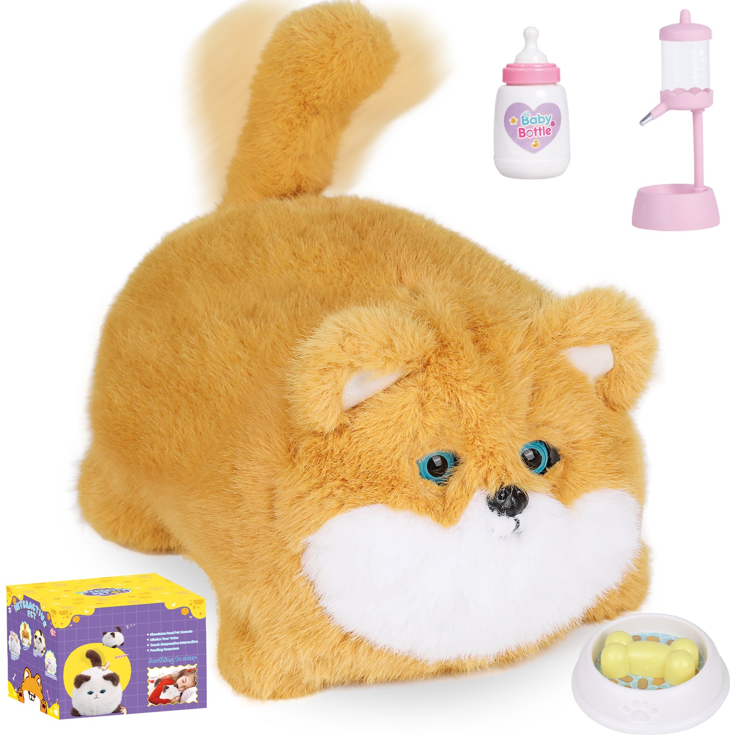 Interactive Dog Toys for Kids 3-7, Plush Toy Dogs That Barks, Blink and Talk, Children's Toy Puppy with Pet Waterer, Milk Bottle and Pet Bowl, Creative for Boys and Girls