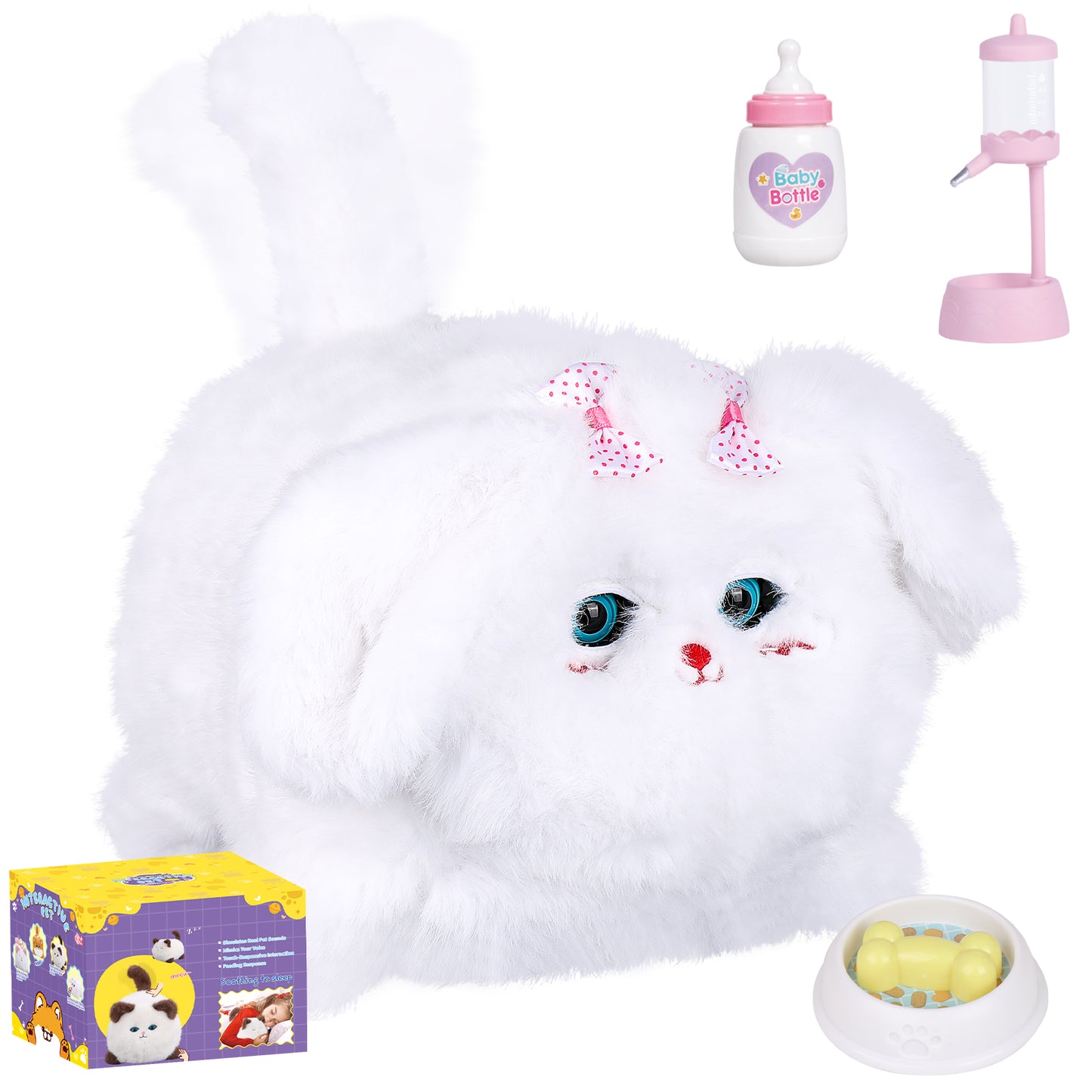 Interactive Dog Toys for Kids 3-7, Plush Toy Dogs That Barks, Blink and Talk, Children's Toy Puppy with Pet Waterer, Milk Bottle and Pet Bowl, Creative for Boys and Girls