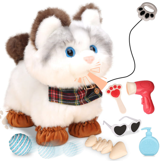 Walking Cat Toys for Kids with Leash, Plush Toy Cat That Walks and Meows, Interactive Cat Toy for Kids Aged 3-7, Best Birthday, Children's Day for Girls and Boys