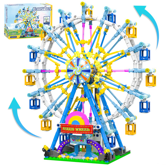 Motorized Ferris Wheel Building Set with Fairy Lights, 813 Piece Creative Toy Building Kit for Two-Way Rotation, Ideal Carnival Construction Kit for Kids Ages 6-12, Engaging Gift for jr Builder