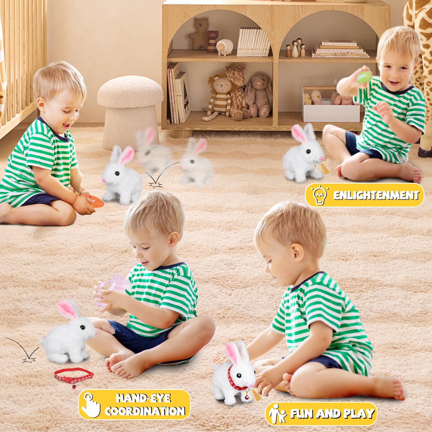 Bunny Plush with Jumping Action, Wiggling Ears, and Twitching Nose, Perfect Easter, Christmas & Birthday Gift for Kids Aged 3-6 – Bunny Toys for Kids, Rabbit Stuffed Animal with Sounds and Movements