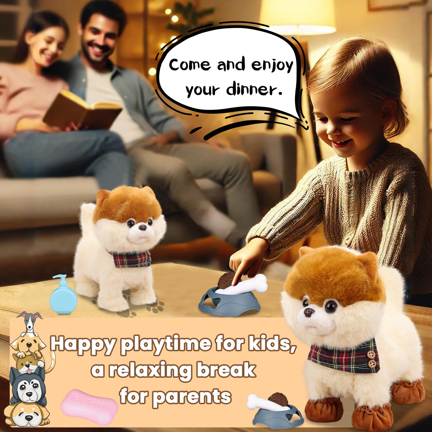 Bilinott Puppy Toys for Kids Aged 3-7, Interactive Toy Dogs That Walk and Bark and Wag Their Tails, Walking Dog Toys with Leash, Creative Stuffed Animals Gifts for 3 + Year Old Girls and Boys