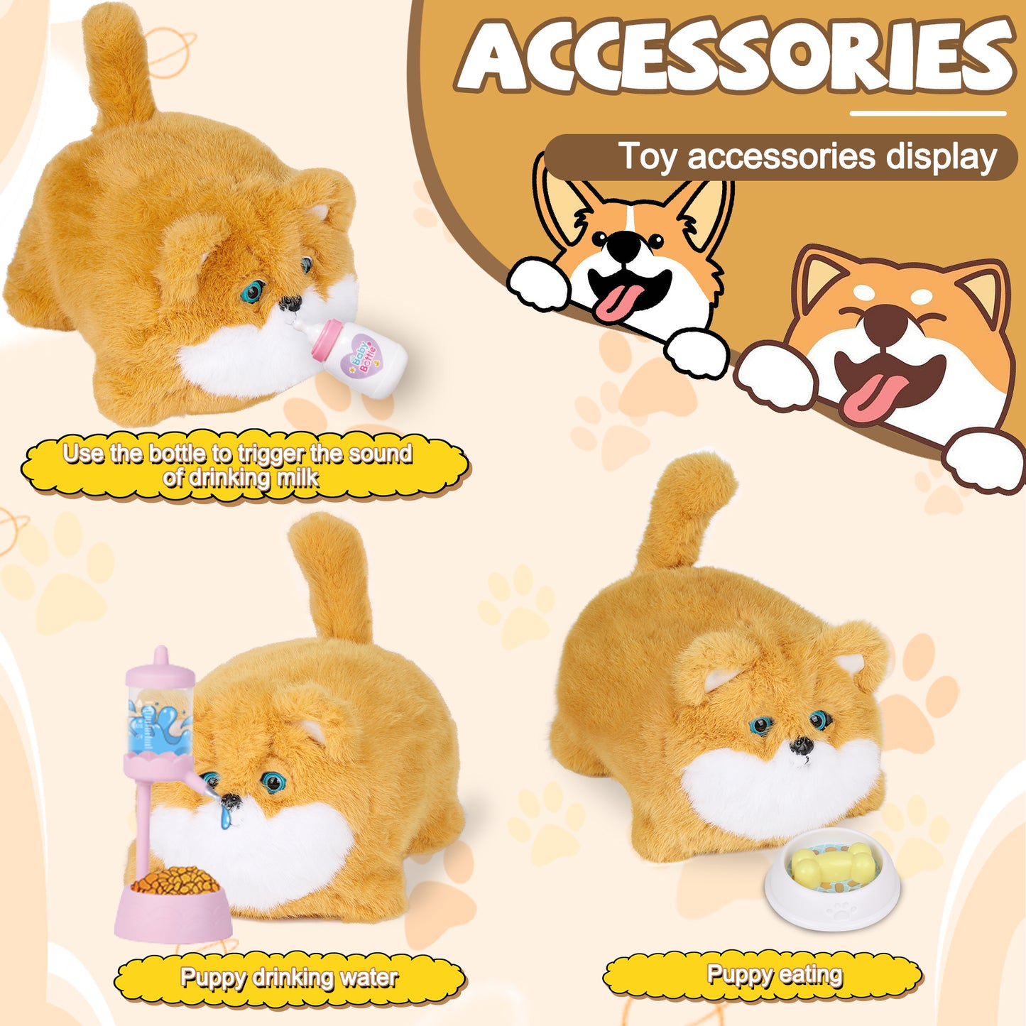 Interactive Dog Toys for Kids 3-7, Plush Toy Dogs That Barks, Blink and Talk, Children's Toy Puppy with Pet Waterer, Milk Bottle and Pet Bowl, Creative for Boys and Girls