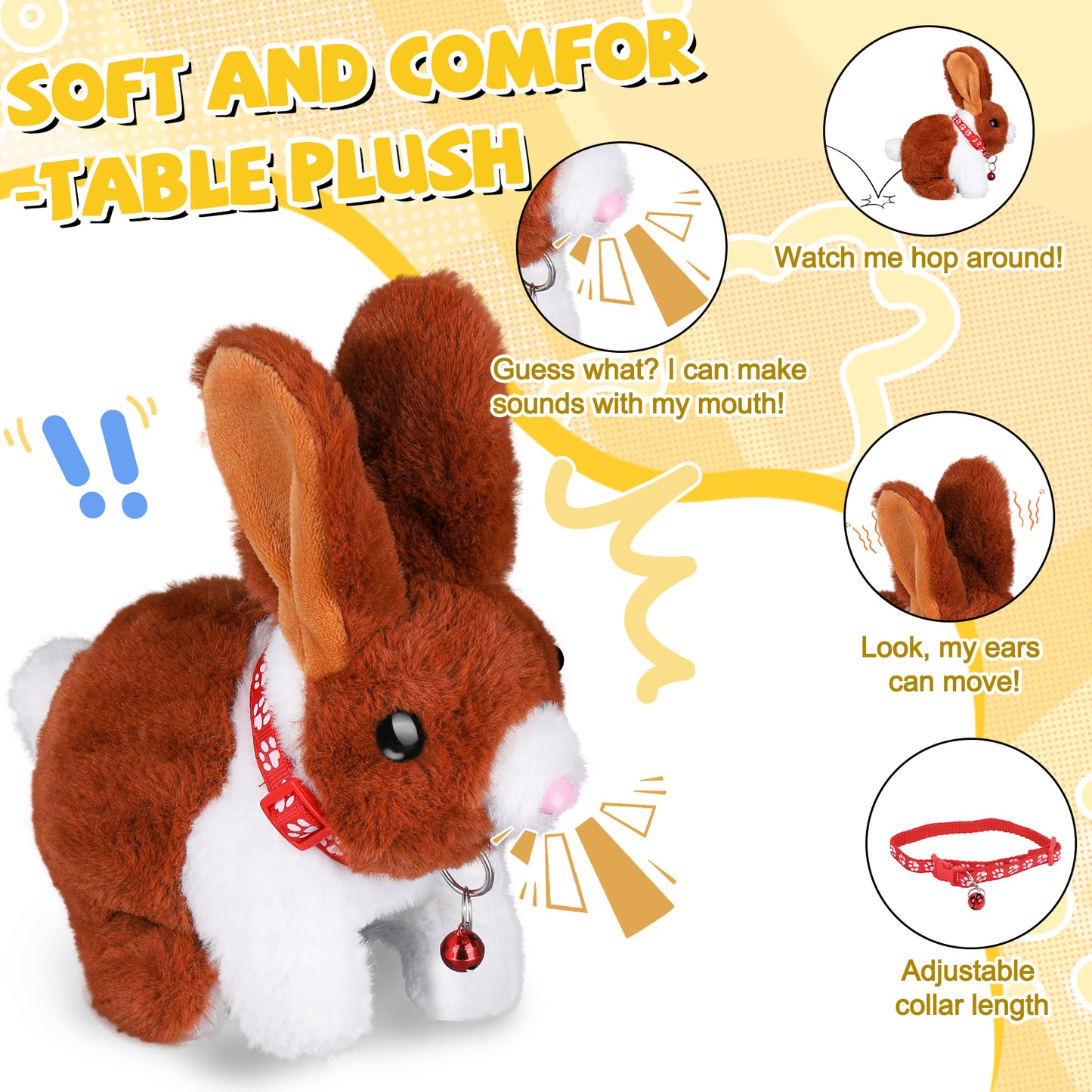 Stuffed Bunny Toys for Kids with Fruit and Vegetable Toys, Hopping Toy Rabbit that Wiggling Ears and Nose, Electronic Bunny Stuffed Animal, Perfect Birthdays, Christmas and Easter Gifts for Kids 3-7