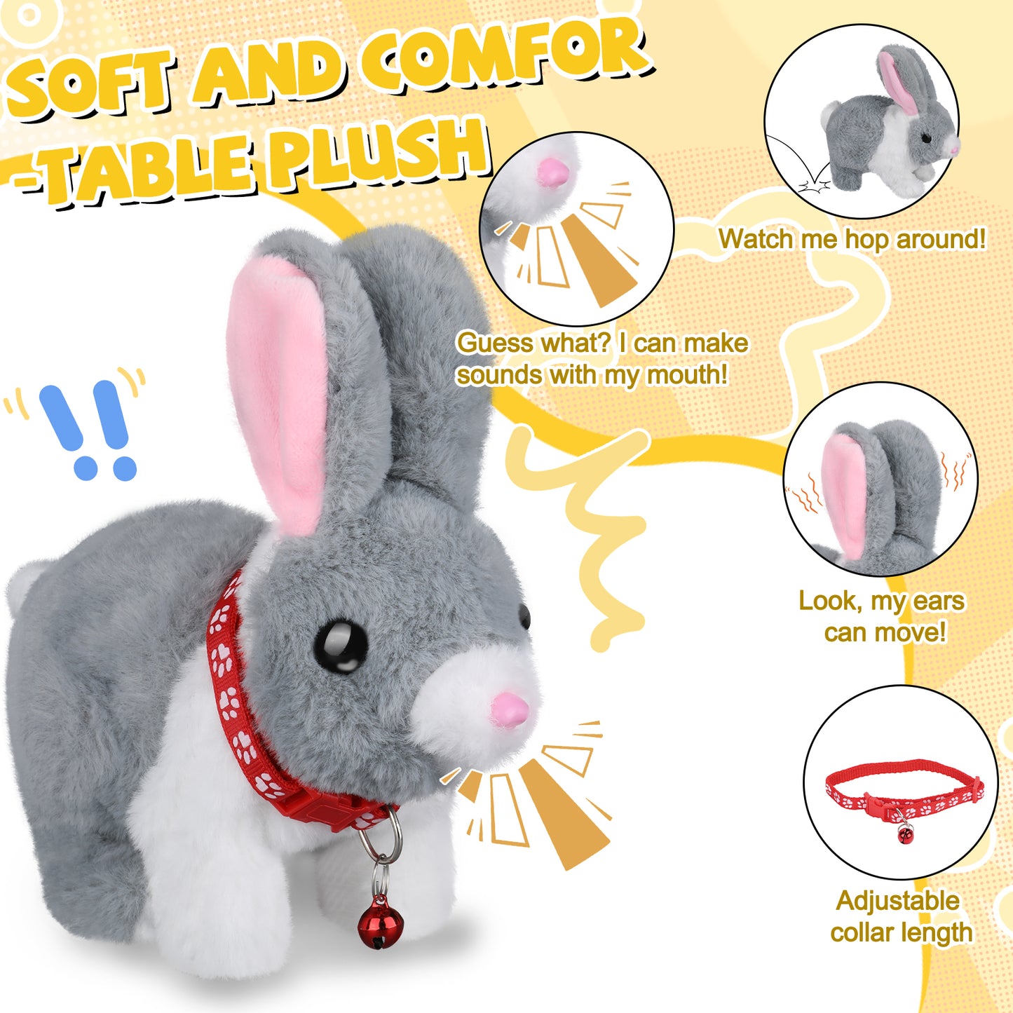 Cute Hopping Rabbit Stuffed Animal for Kids, Interactive Bunny Plush with Jumping, Wiggling Ears, and Sounds, Ideal Bunny Toy for Kids Aged 3-7, Perfect for Easter, Birthday