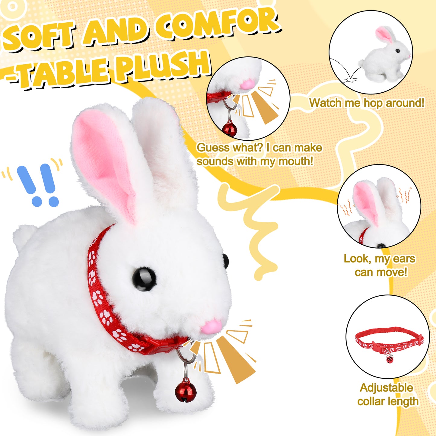 Bunny Plush with Jumping Action, Wiggling Ears, and Twitching Nose, Perfect Easter, Christmas & Birthday Gift for Kids Aged 3-6 – Bunny Toys for Kids, Rabbit Stuffed Animal with Sounds and Movements