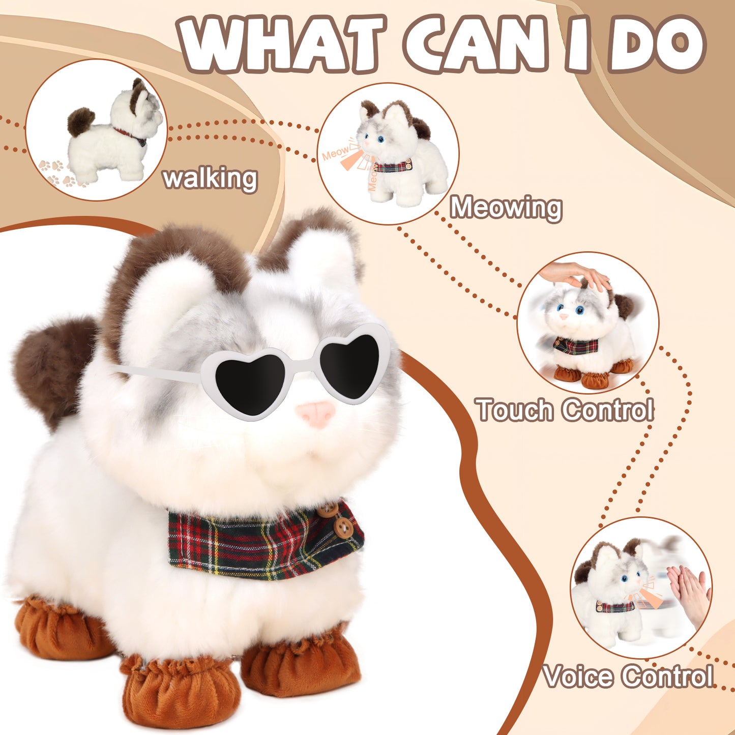 Walking Cat Toys for Kids with Leash, Plush Toy Cat That Walks and Meows, Interactive Cat Toy for Kids Aged 3-7, Best Birthday, Children's Day for Girls and Boys