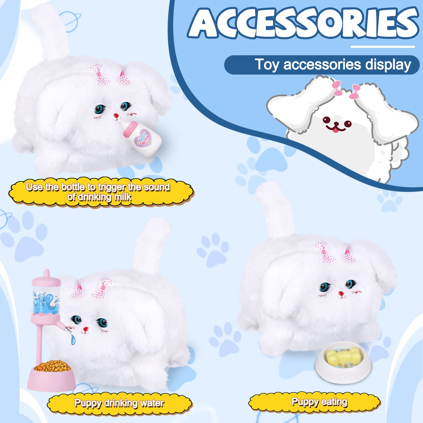 Interactive Dog Toys for Kids 3-7, Plush Toy Dogs That Barks, Blink and Talk, Children's Toy Puppy with Pet Waterer, Milk Bottle and Pet Bowl, Creative for Boys and Girls