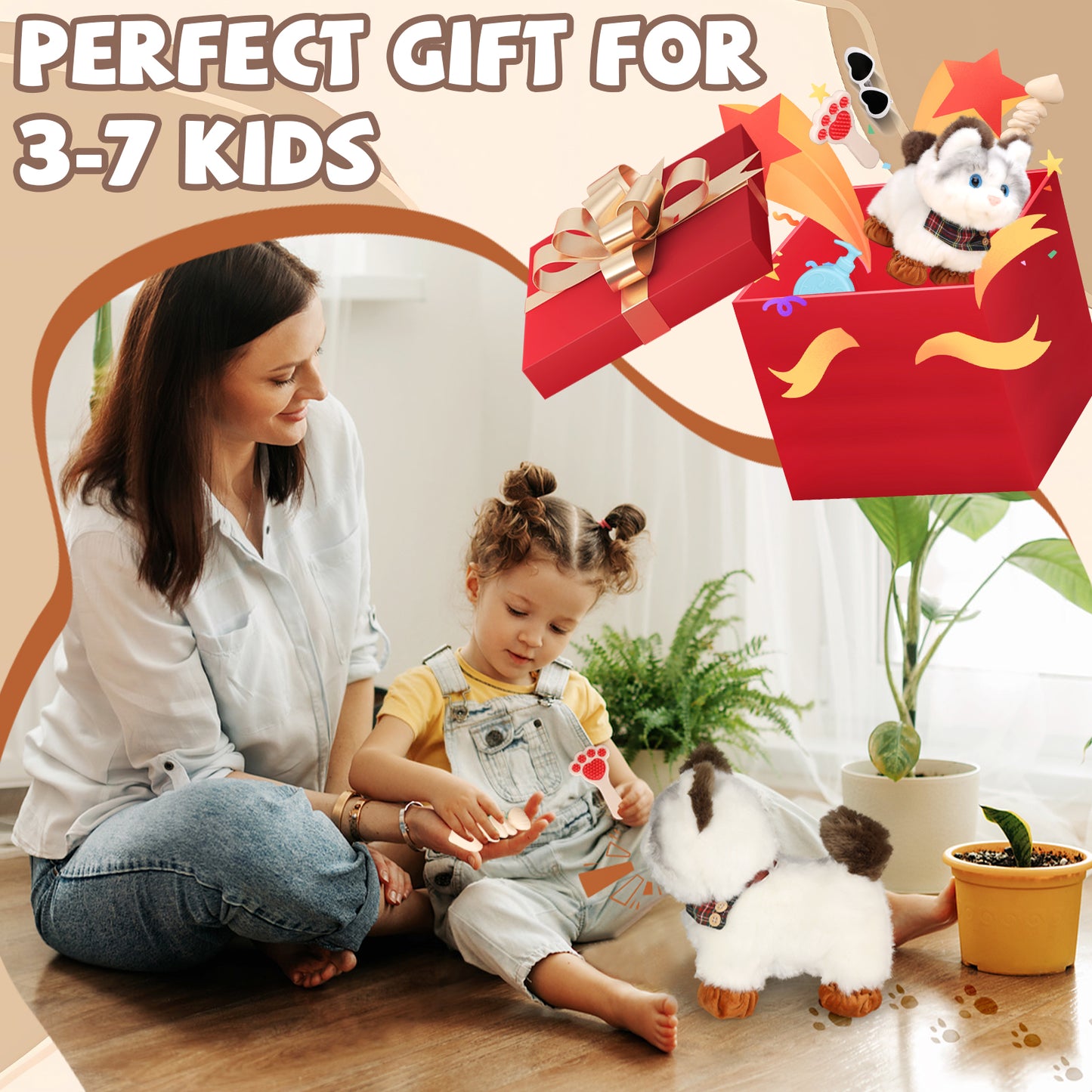 Walking Cat Toys for Kids with Leash, Plush Toy Cat That Walks and Meows, Interactive Cat Toy for Kids Aged 3-7, Best Birthday, Children's Day for Girls and Boys