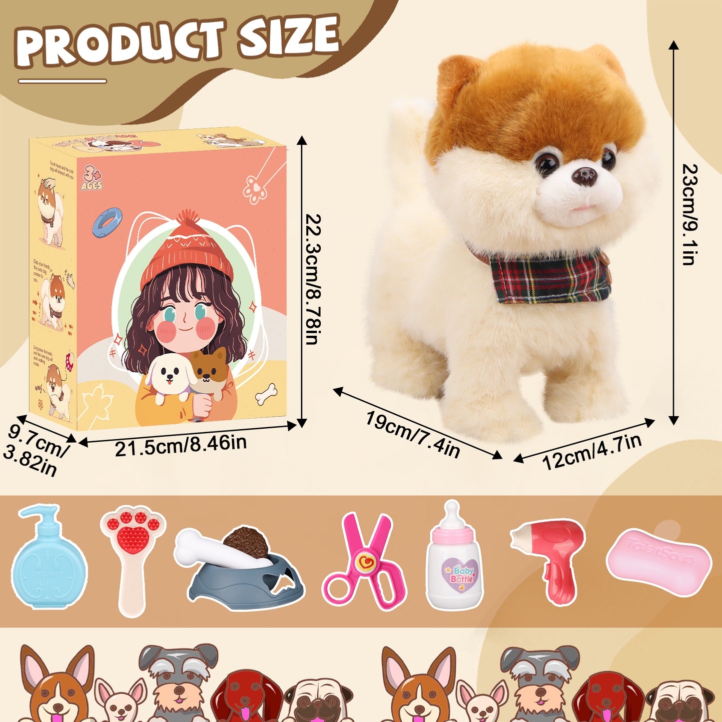 Bilinott Puppy Toys for Kids Aged 3-7, Interactive Toy Dogs That Walk and Bark and Wag Their Tails, Walking Dog Toys with Leash, Creative Stuffed Animals Gifts for 3 + Year Old Girls and Boys