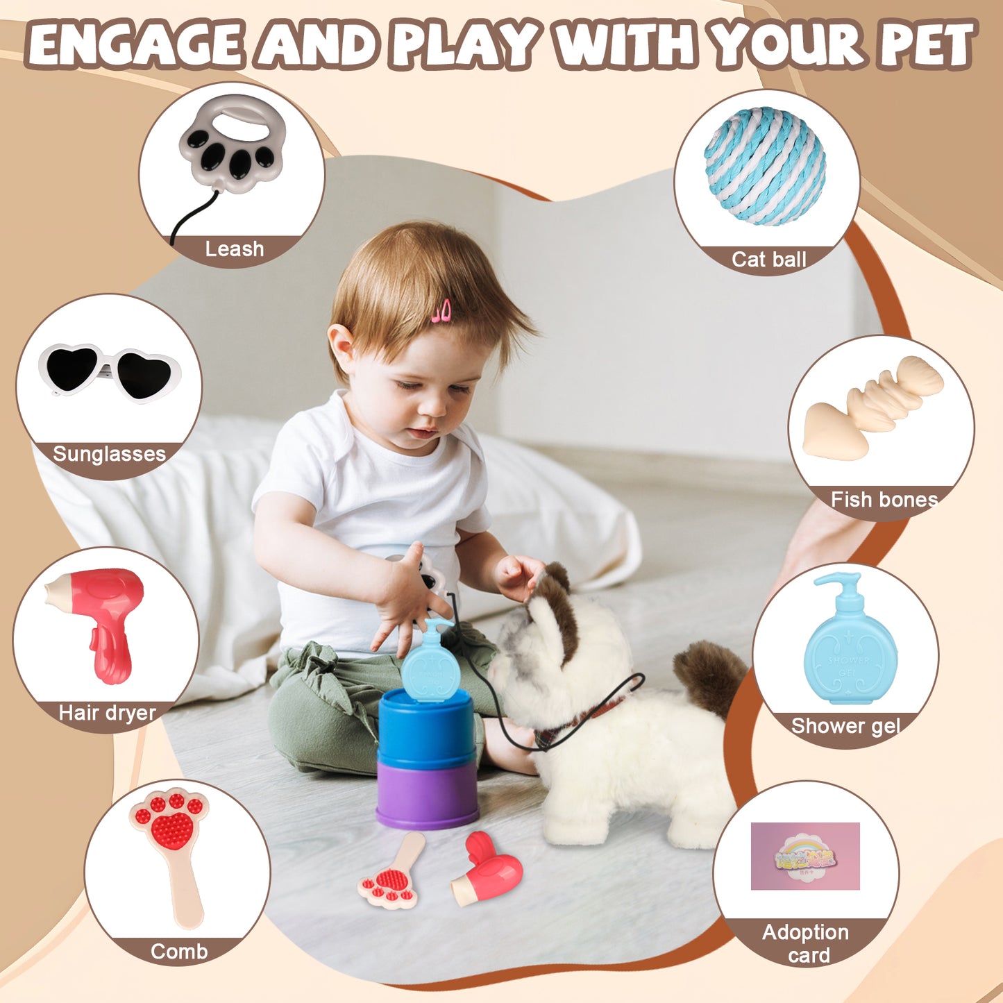 Walking Cat Toys for Kids with Leash, Plush Toy Cat That Walks and Meows, Interactive Cat Toy for Kids Aged 3-7, Best Birthday, Children's Day for Girls and Boys