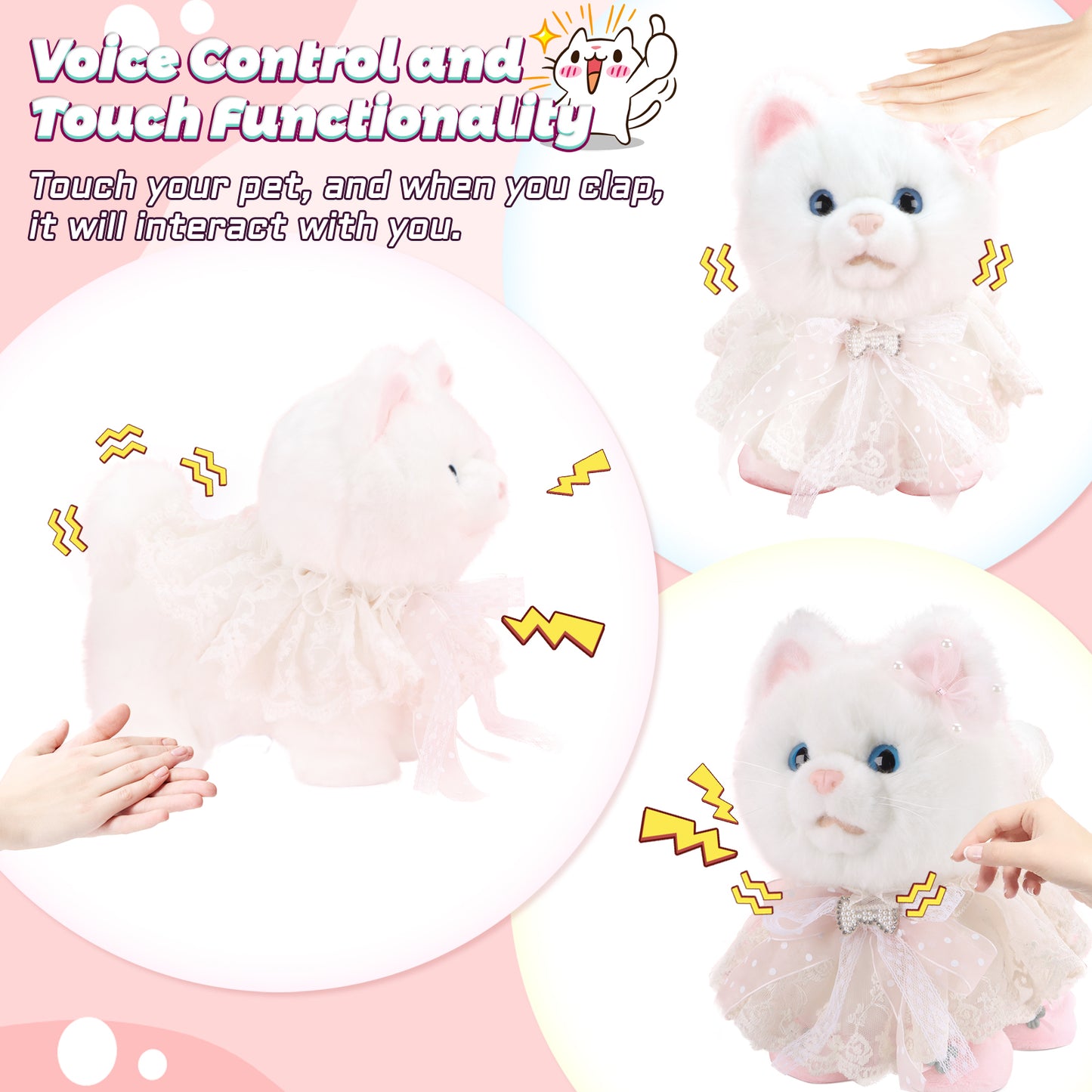 2025 Newly Toy Cat for Kids, Touch and Voice Controlled Remote Control Cat with Leash, Walking Cat Toy That Can Walk, Meow, and Wag Tail, Best Gift for Boys and Girls Aged 3 to 7 Years Old