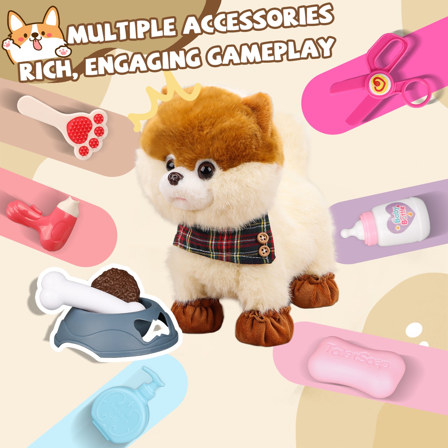 Bilinott Puppy Toys for Kids Aged 3-7, Interactive Toy Dogs That Walk and Bark and Wag Their Tails, Walking Dog Toys with Leash, Creative Stuffed Animals Gifts for 3 + Year Old Girls and Boys