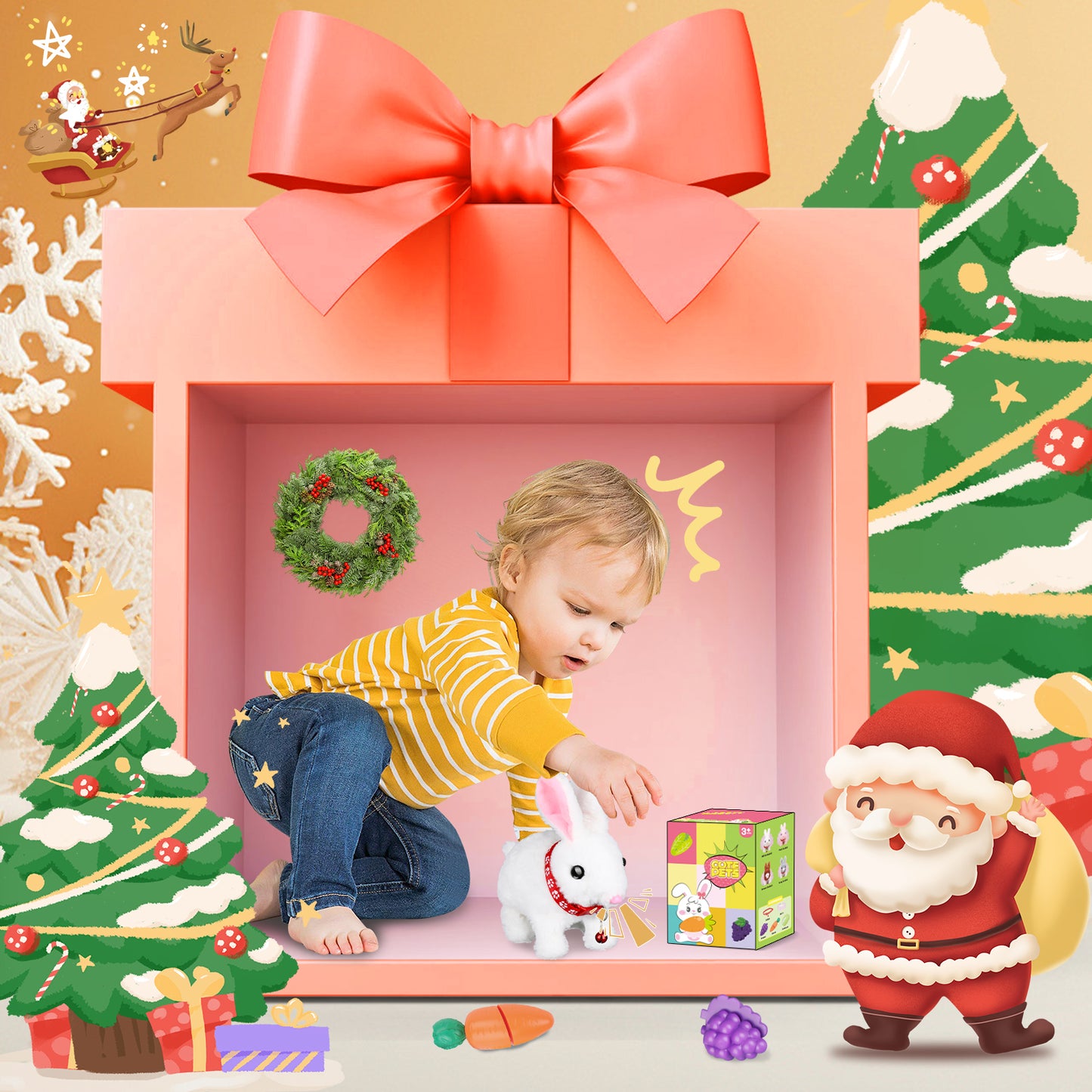 Bunny Plush with Jumping Action, Wiggling Ears, and Twitching Nose, Perfect Easter, Christmas & Birthday Gift for Kids Aged 3-6 – Bunny Toys for Kids, Rabbit Stuffed Animal with Sounds and Movements