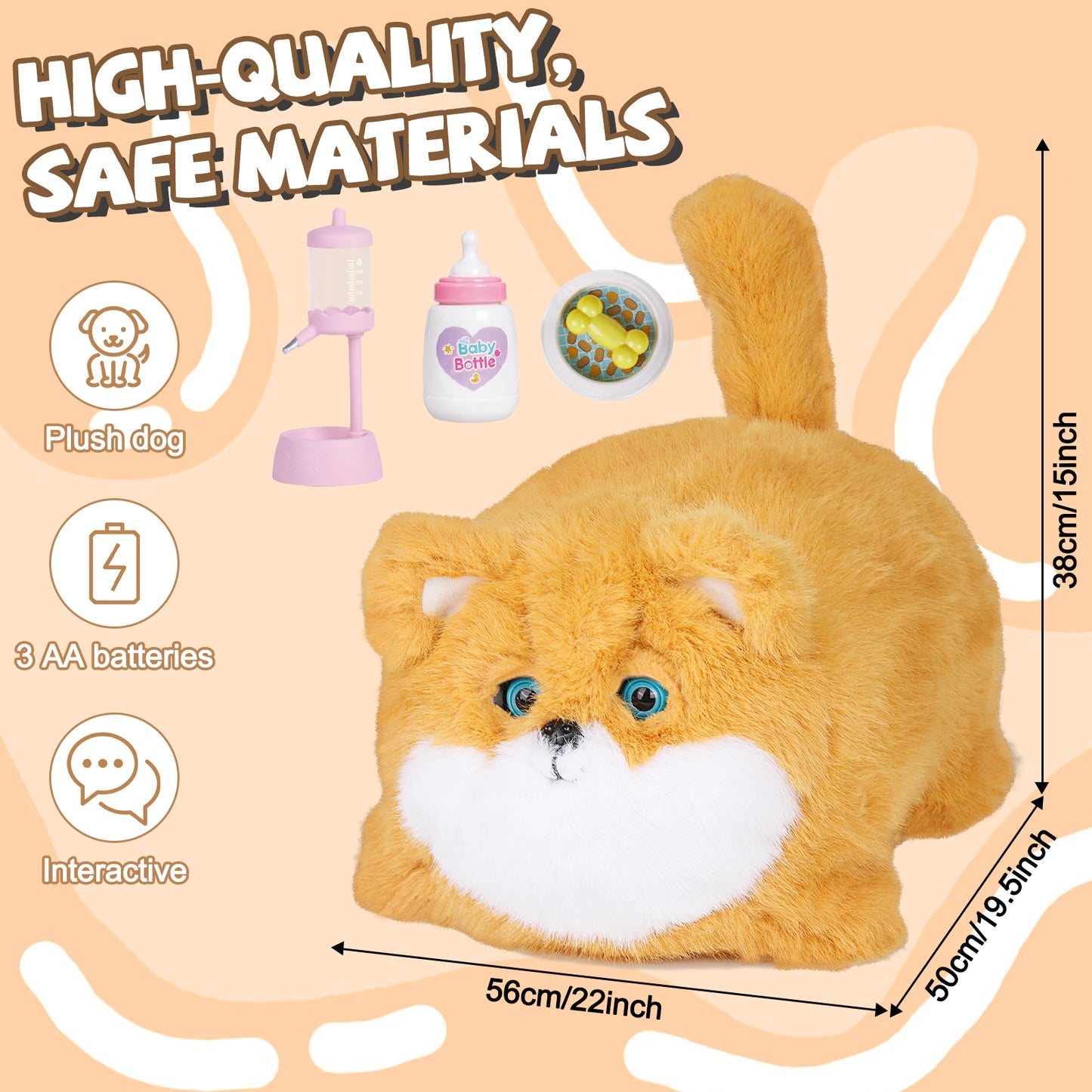 Interactive Dog Toys for Kids 3-7, Plush Toy Dogs That Barks, Blink and Talk, Children's Toy Puppy with Pet Waterer, Milk Bottle and Pet Bowl, Creative for Boys and Girls