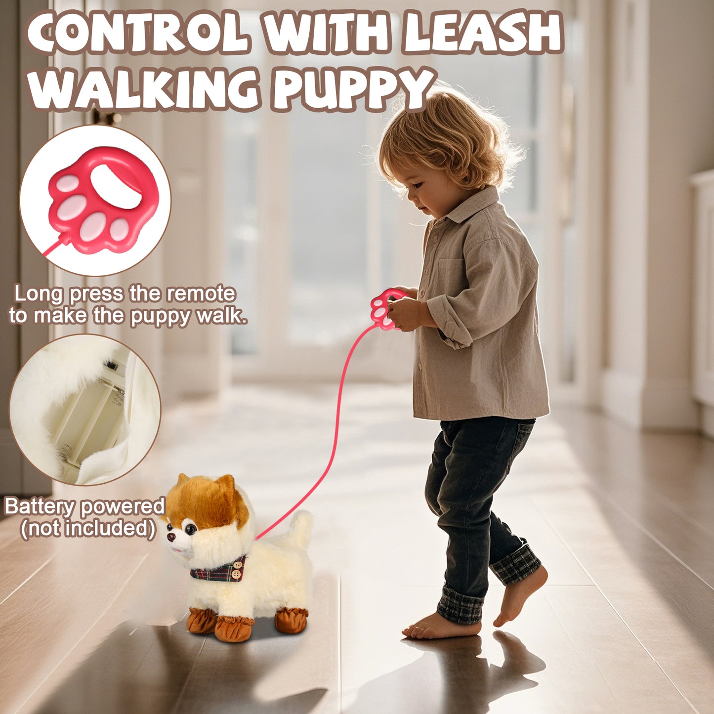 Bilinott Puppy Toys for Kids Aged 3-7, Interactive Toy Dogs That Walk and Bark and Wag Their Tails, Walking Dog Toys with Leash, Creative Stuffed Animals Gifts for 3 + Year Old Girls and Boys