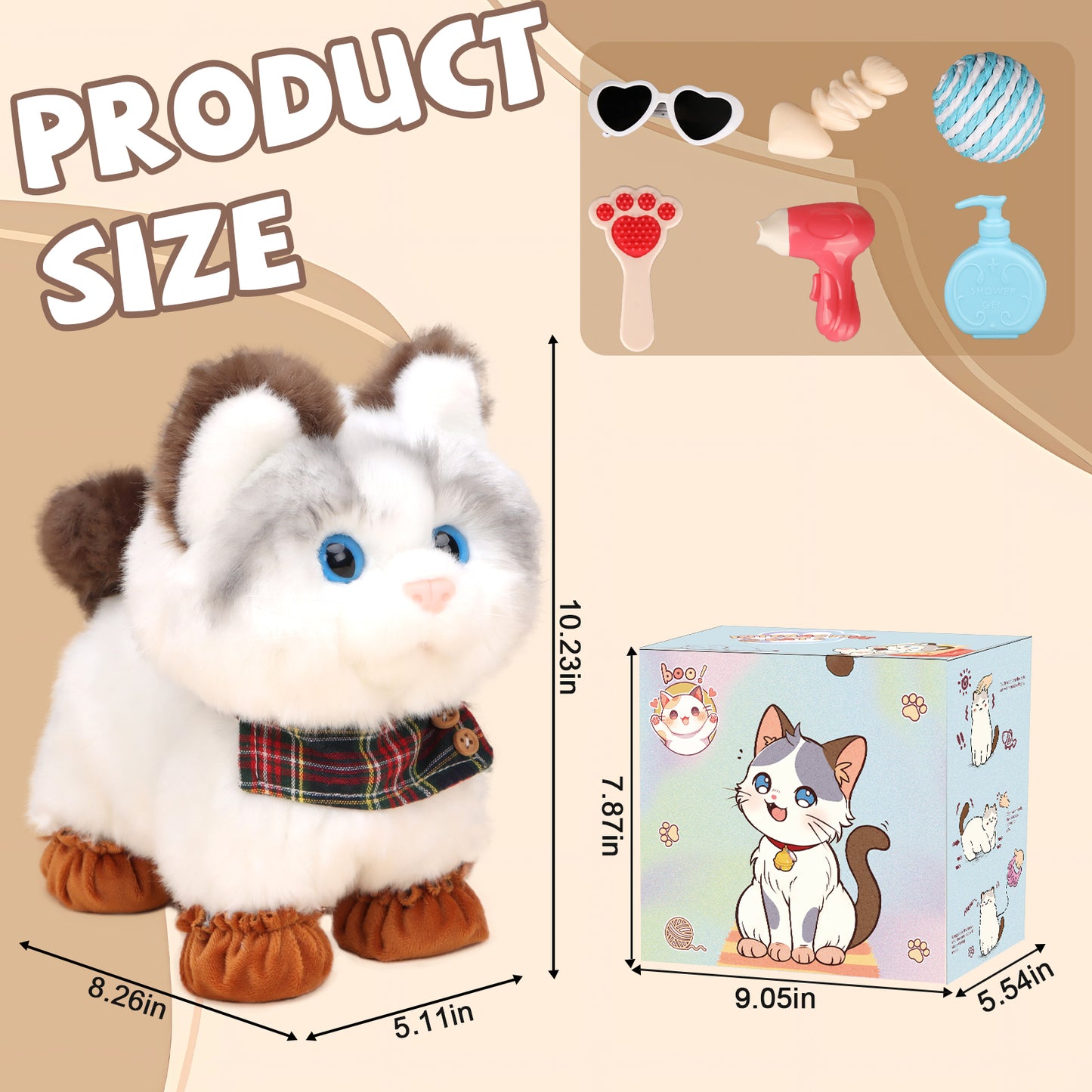 Walking Cat Toys for Kids with Leash, Plush Toy Cat That Walks and Meows, Interactive Cat Toy for Kids Aged 3-7, Best Birthday, Children's Day for Girls and Boys