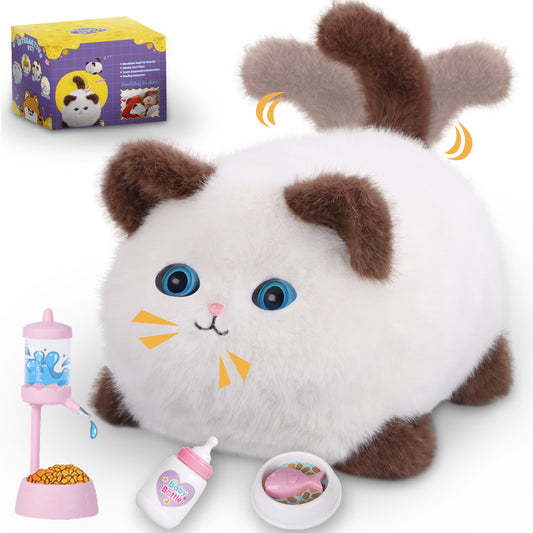 Interactive Cat Toys for Kids Aged 3-7, Plush Toy Cat That Meows, Blink and Talk, Children's Toy Pet Cat with Pet Waterer, Milk Bottle and Pet Bowl, Creative for Boys and Girls
