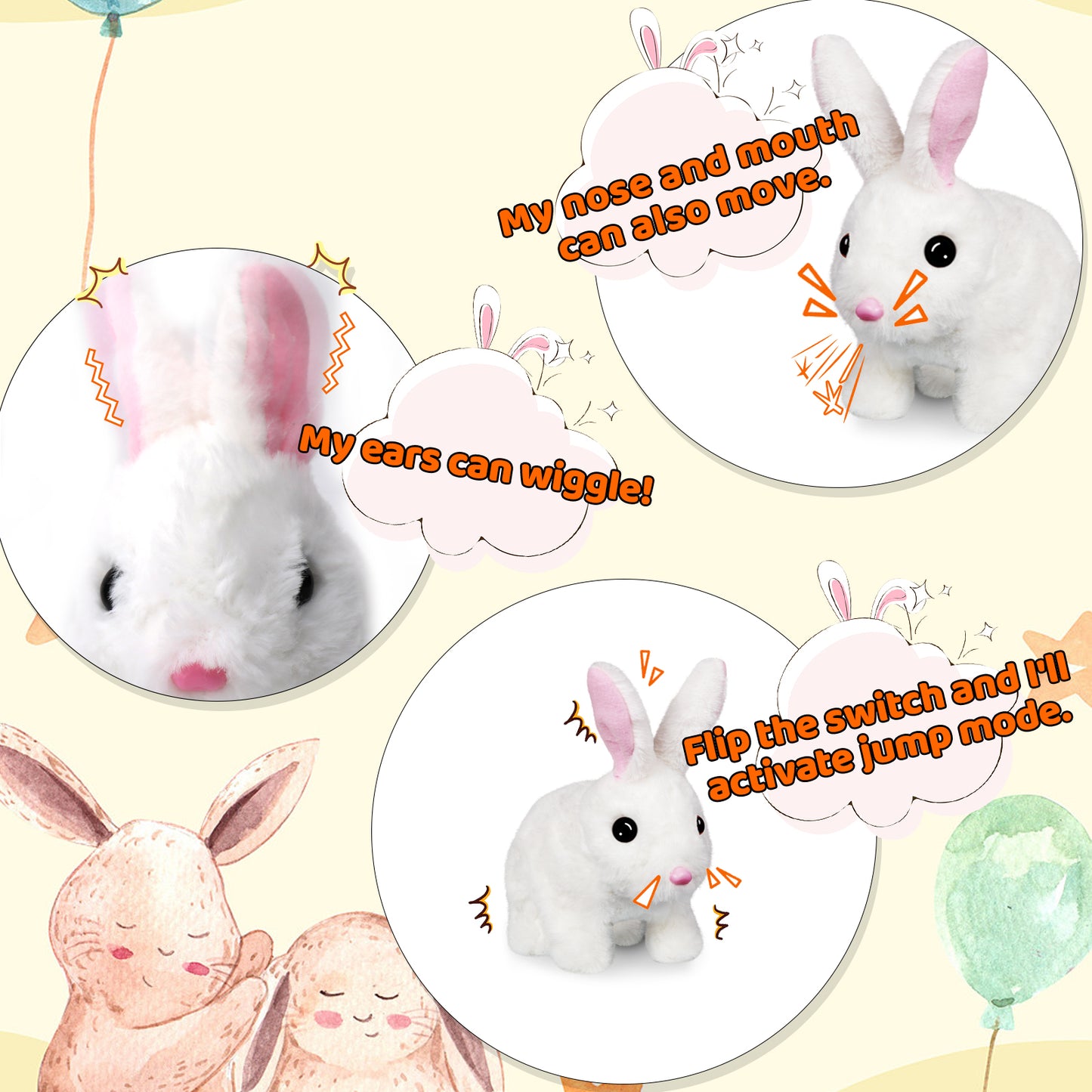 Bilinott Bunny Toys for Kids, Realistic Rabbit Toys with Jumping Action, Wiggling Ears, Twitching Mouth and Nose, Ideal Stuffed Rabbit Gift for 3+ Kids for Easter, Birthdays, Halloween, and Christmas