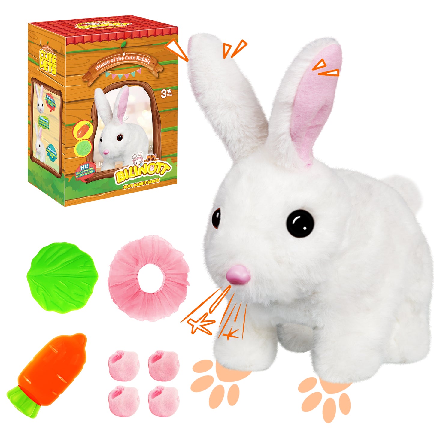 Bilinott Bunny Toys for Kids, Realistic Rabbit Toys with Jumping Action, Wiggling Ears, Twitching Mouth and Nose, Ideal Stuffed Rabbit Gift for 3+ Kids for Easter, Birthdays, Halloween, and Christmas