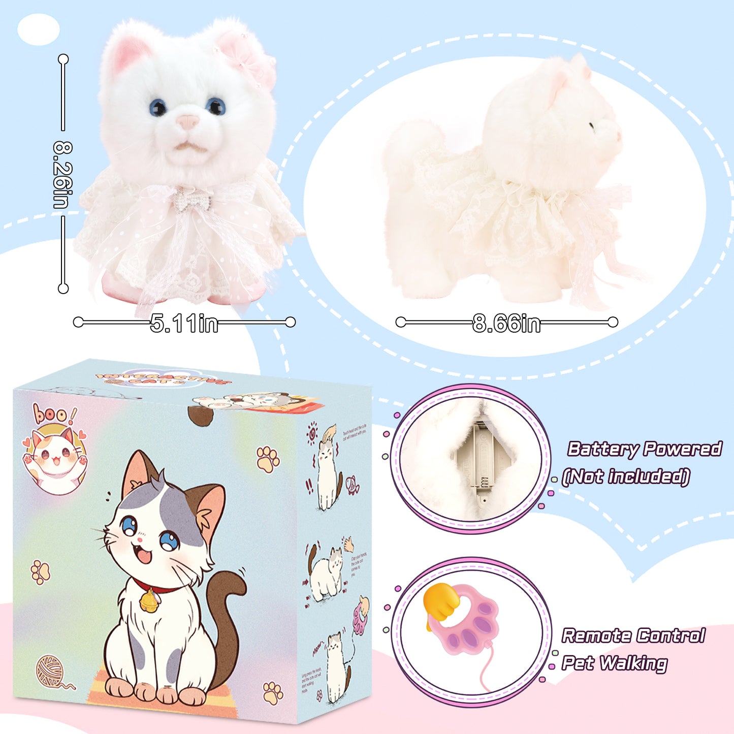 2025 Newly Toy Cat for Kids, Touch and Voice Controlled Remote Control Cat with Leash, Walking Cat Toy That Can Walk, Meow, and Wag Tail, Best Gift for Boys and Girls Aged 3 to 7 Years Old