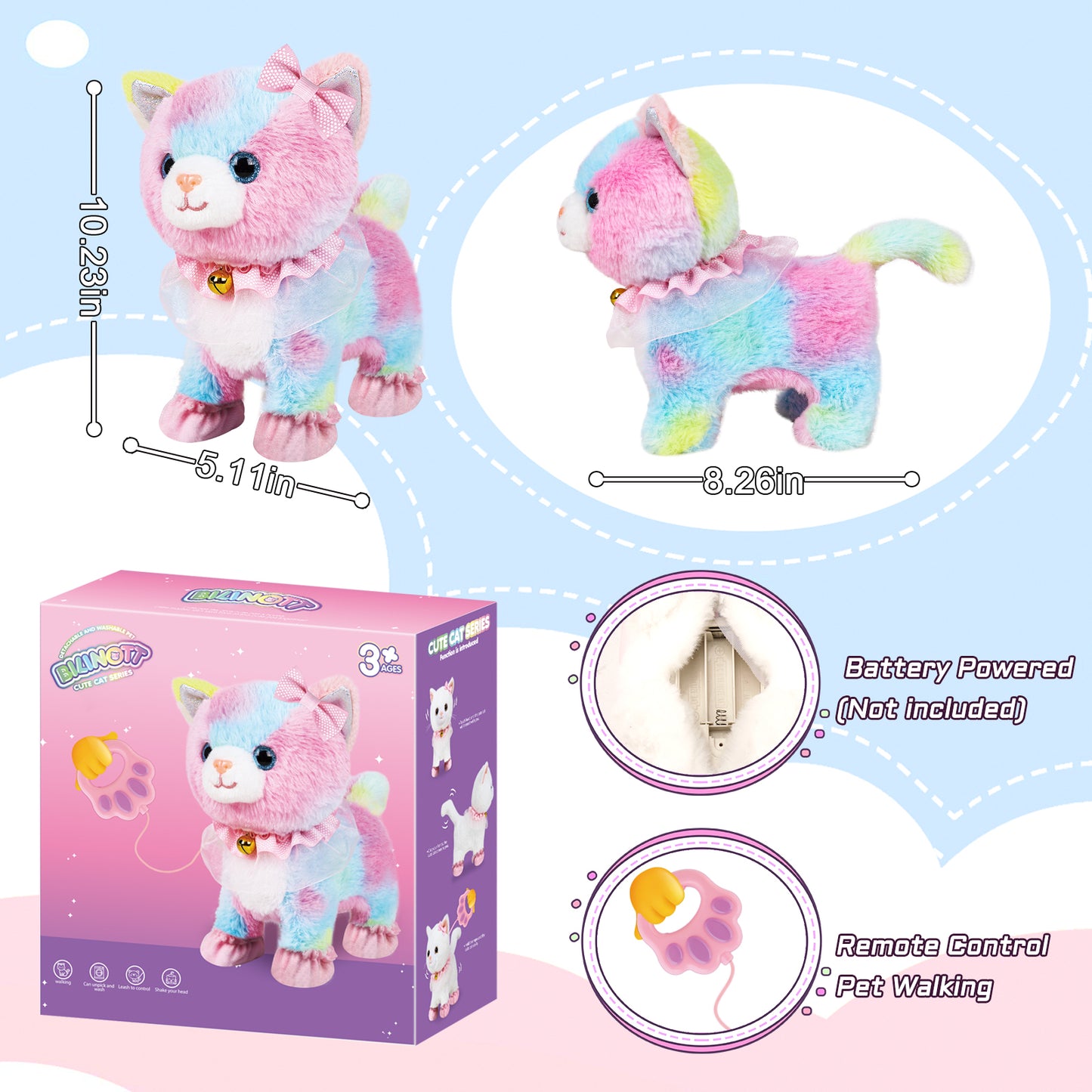 Bilinott Toy Cat for Kids, Touch and Voice Controlled Remote Control Cat with Leash, Lifelike Walking Cat Toy That Can Walk, Meow, and Wags Tail, Best Festive Gift for Boys and Girls Ages 3 4 5 6 7
