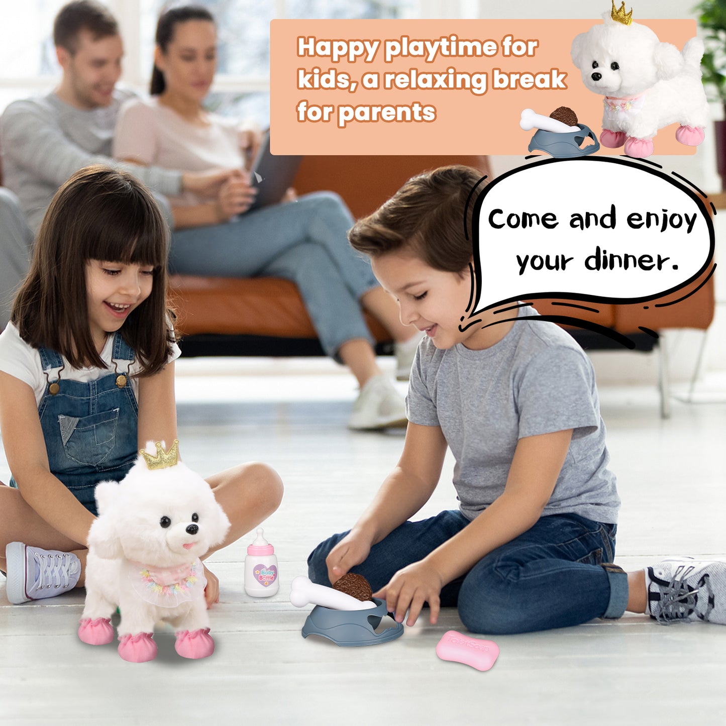 Bilinott Puppy Toys for Kids Aged 3-7, Interactive Toy Dogs That Walk and Bark and Wag Their Tails, Walking Dog Toys with Leash, Creative Stuffed Animals Gifts for 3 + Year Old Girls and Boys