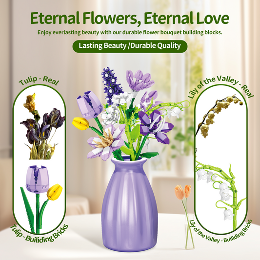 Building Toys Flowers Bouquet for Adults, 659 PCS Artificial Flower Building Blocks Set with Vase, Educational Toy Construction Blocks Kit for Kids and Adults, Ideal Christmas, Valentine's Day Gifts