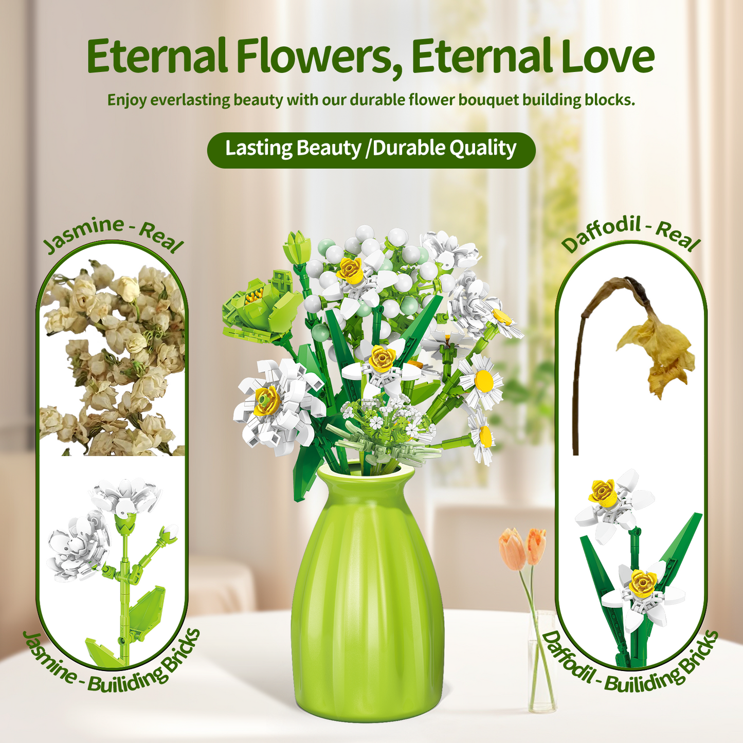 750 Pieces Wildflower Bouquet Building Block Set, Daisy, Daffodil Interlocking Blocks Set with Vase, STEM Toy Building Kits for Kids Aged 6+, Ideas Christmas, Valentine's Day