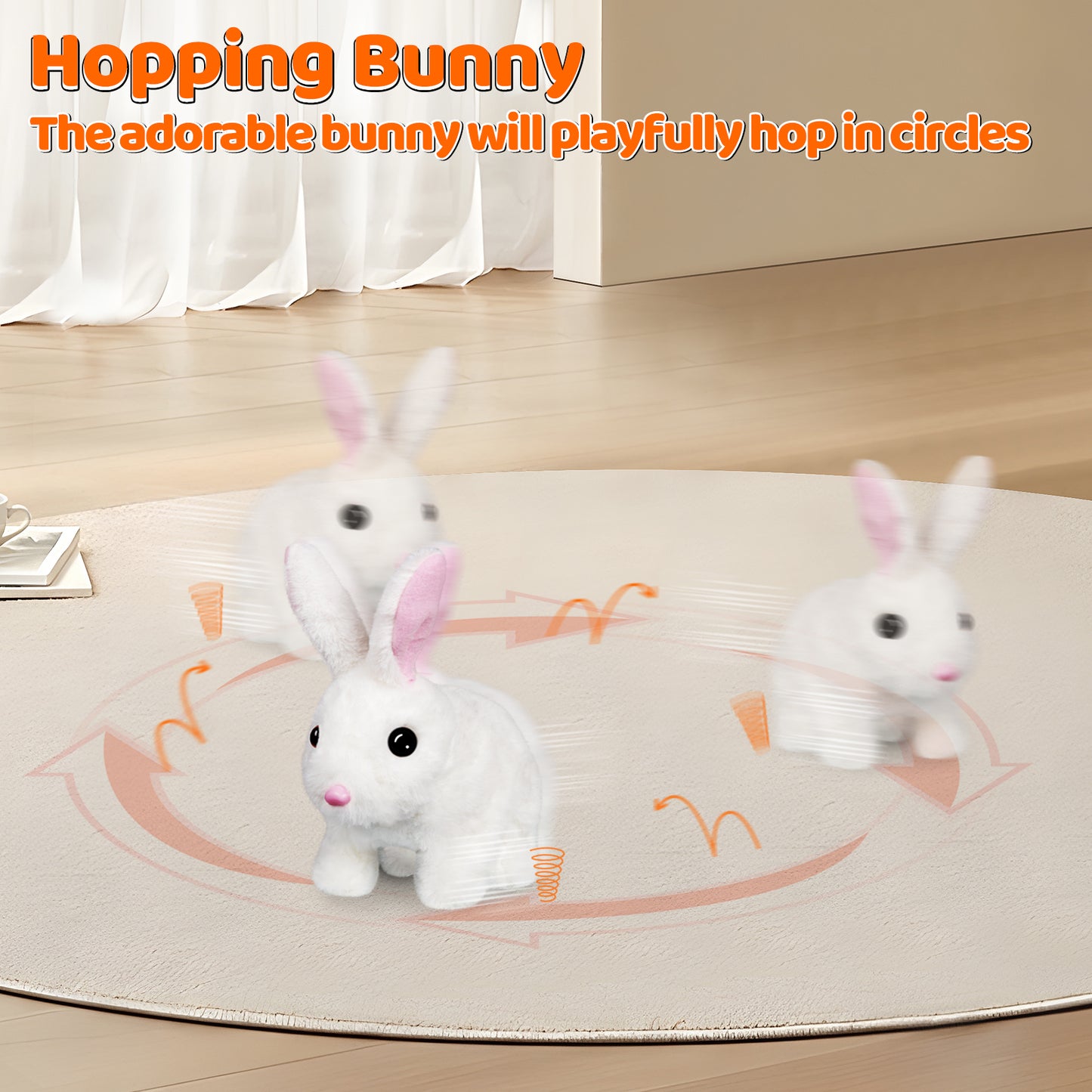 Bilinott Bunny Toys for Kids, Realistic Rabbit Toys with Jumping Action, Wiggling Ears, Twitching Mouth and Nose, Ideal Stuffed Rabbit Gift for 3+ Kids for Easter, Birthdays, Halloween, and Christmas