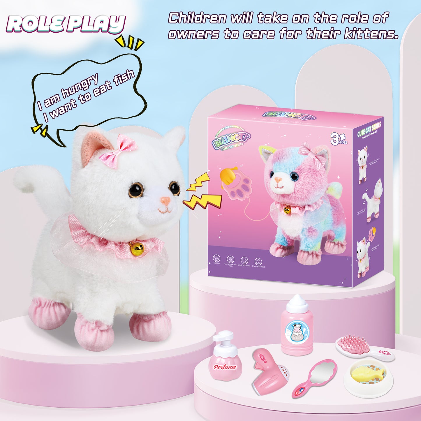 Bilinott Kids' Touch & Voice Controlled Walking Cat Toy - Lifelike, Meows, Wags Tail, Ages 3-7