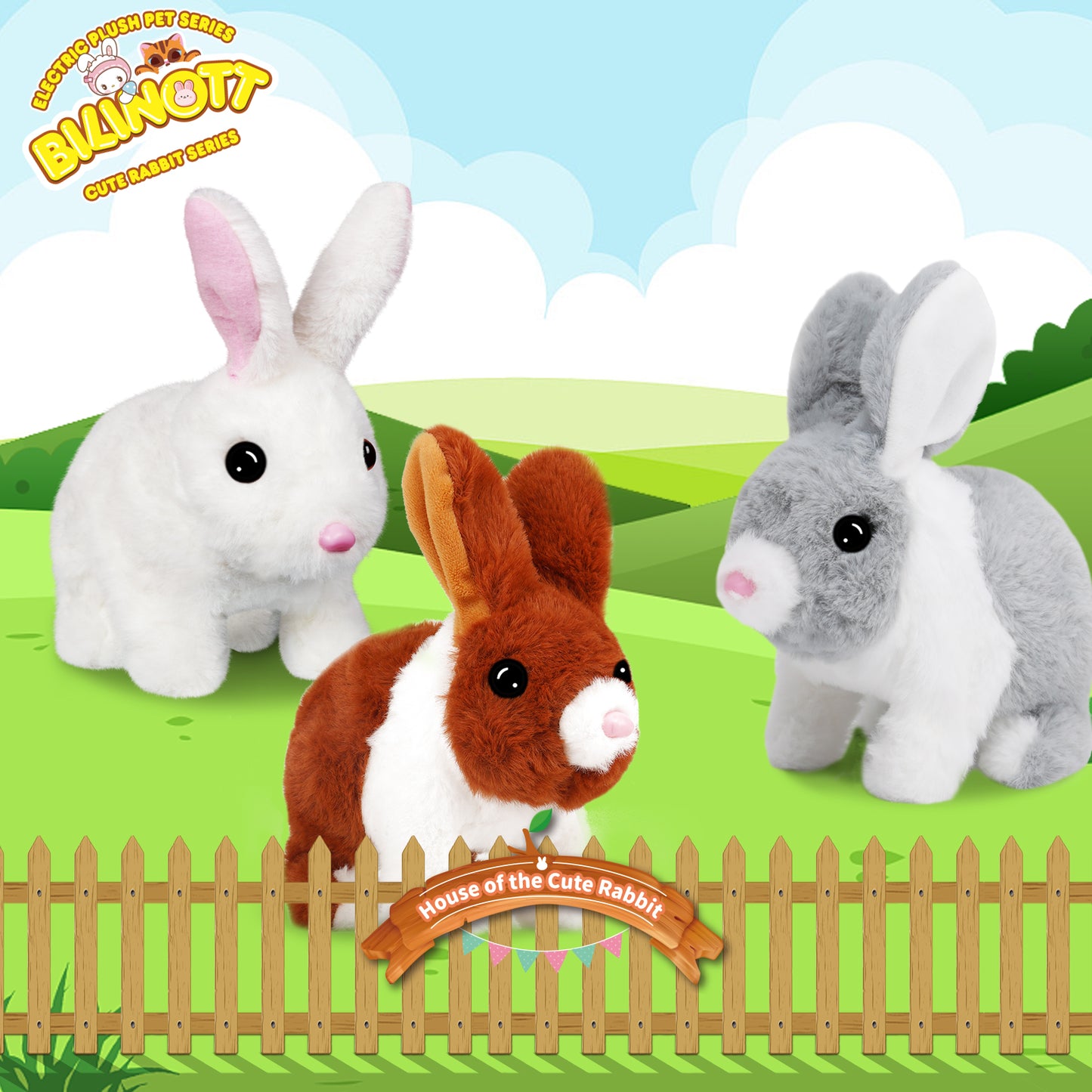 Bilinott Bunny Toys for Kids, Realistic Rabbit Toys with Jumping Action, Wiggling Ears, Twitching Mouth and Nose, Ideal Stuffed Rabbit Gift for 3+ Kids for Easter, Birthdays, Halloween, and Christmas