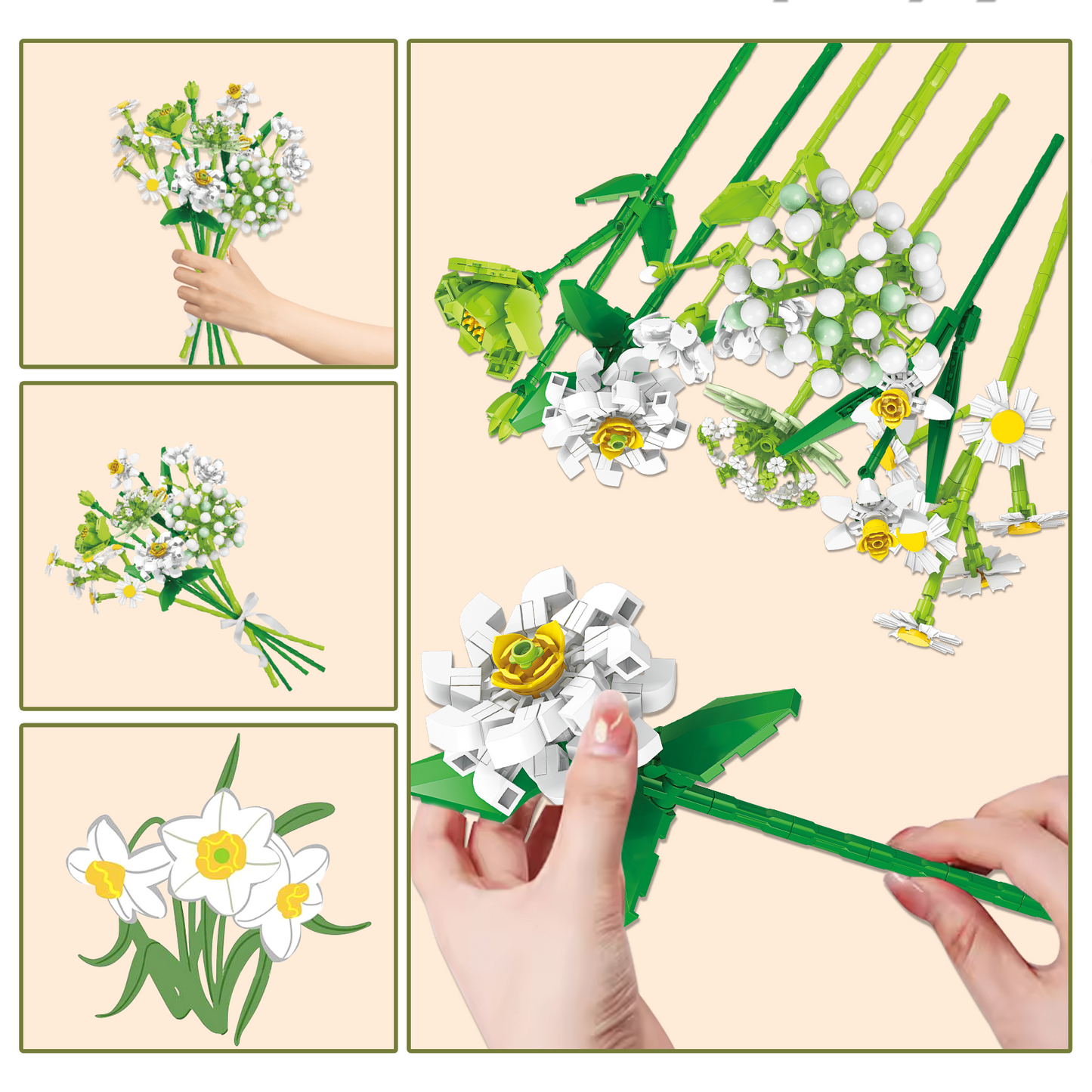 750 Pieces Wildflower Bouquet Building Block Set, Daisy, Daffodil Interlocking Blocks Set with Vase, STEM Toy Building Kits for Kids Aged 6+, Ideas Christmas, Valentine's Day