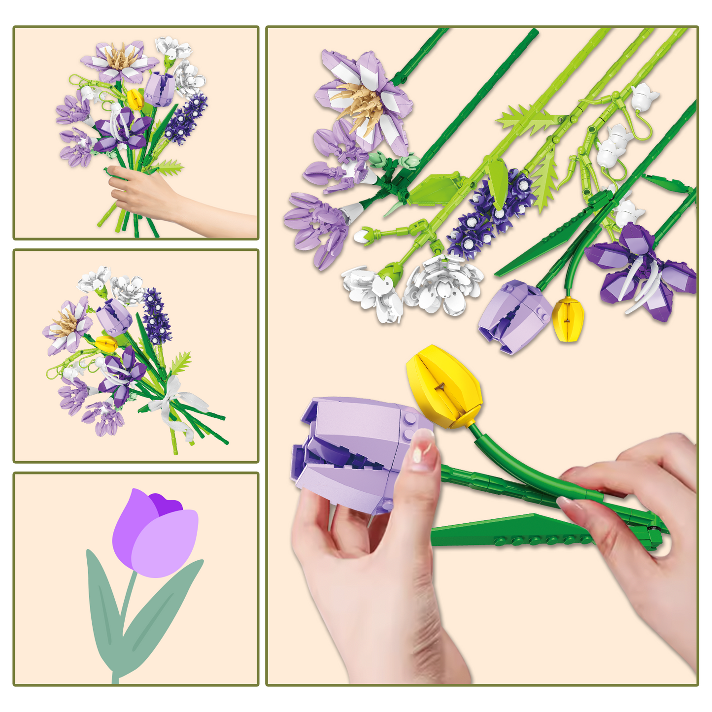 Building Toys Flowers Bouquet for Adults, 659 PCS Artificial Flower Building Blocks Set with Vase, Educational Toy Construction Blocks Kit for Kids and Adults, Ideal Christmas, Valentine's Day Gifts