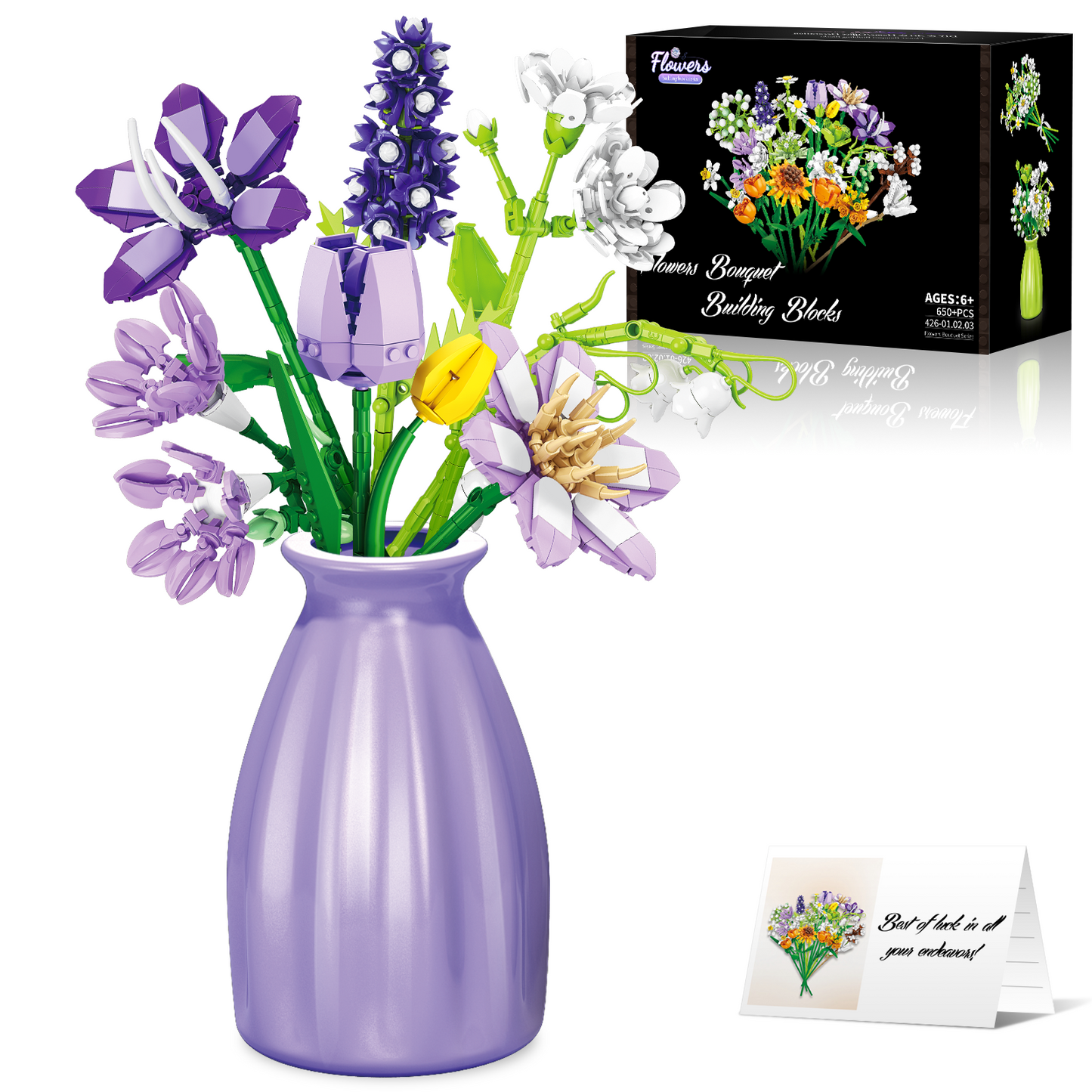 Building Toys Flowers Bouquet for Adults, 659 PCS Artificial Flower Building Blocks Set with Vase, Educational Toy Construction Blocks Kit for Kids and Adults, Ideal Christmas, Valentine's Day Gifts