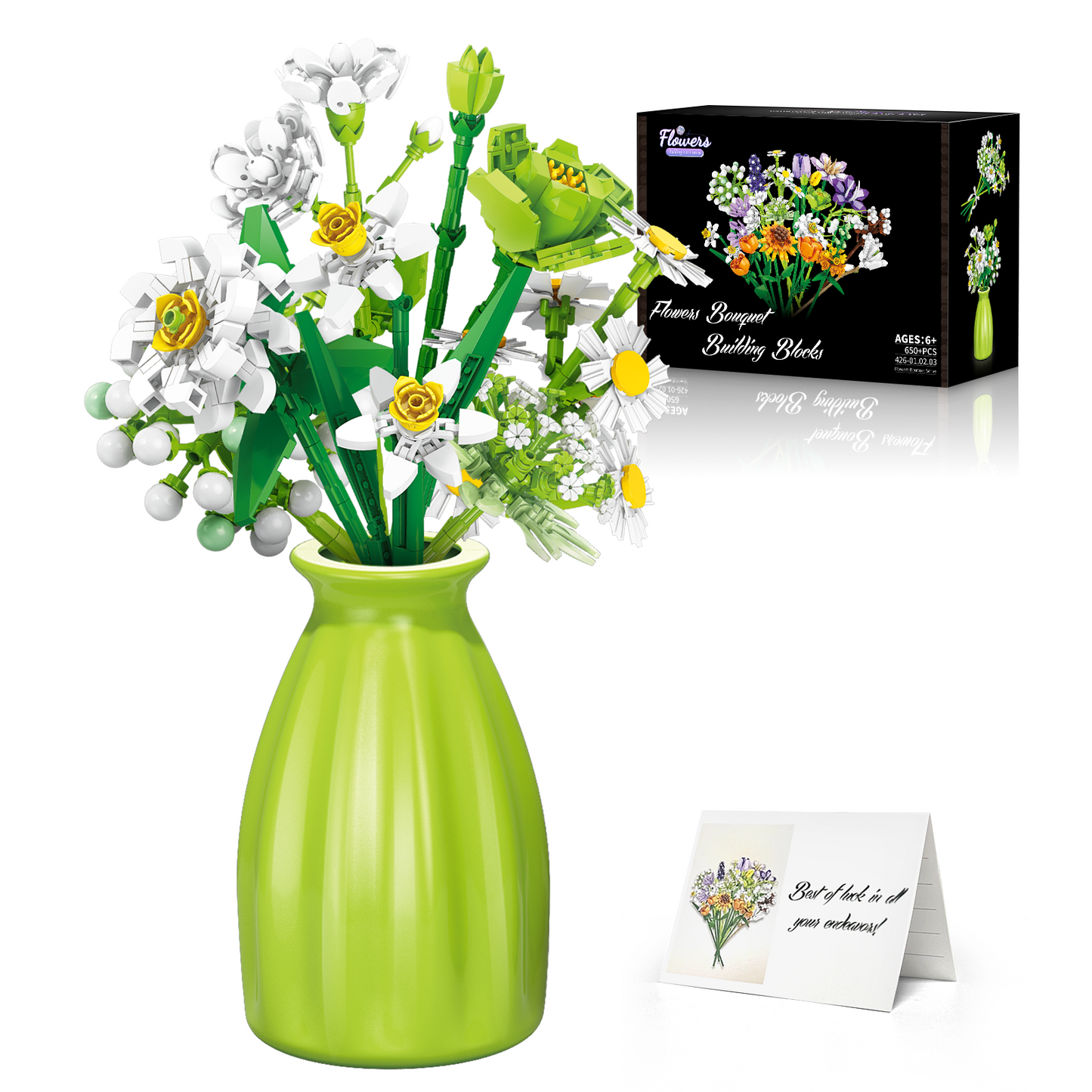 750 Pieces Wildflower Bouquet Building Block Set, Daisy, Daffodil Interlocking Blocks Set with Vase, STEM Toy Building Kits for Kids Aged 6+, Ideas Christmas, Valentine's Day