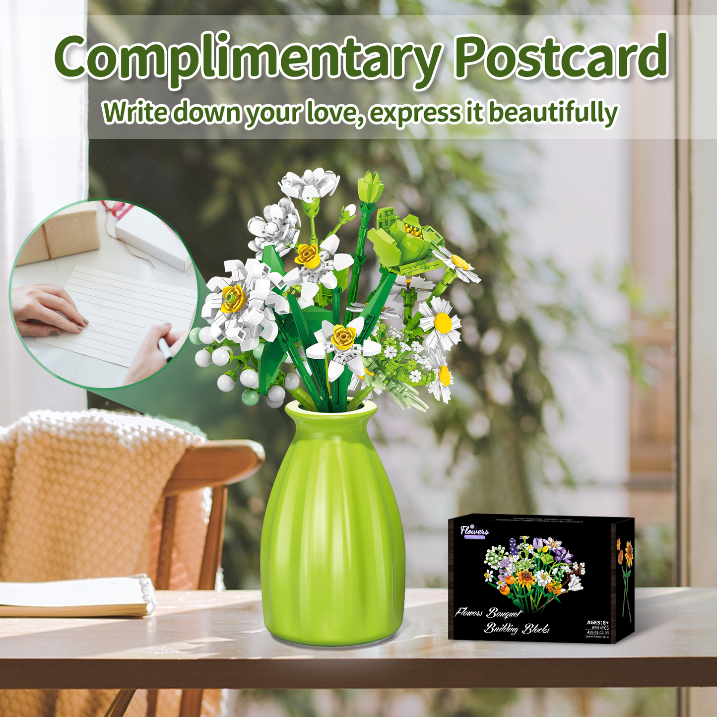 750 Pieces Wildflower Bouquet Building Block Set, Daisy, Daffodil Interlocking Blocks Set with Vase, STEM Toy Building Kits for Kids Aged 6+, Ideas Christmas, Valentine's Day