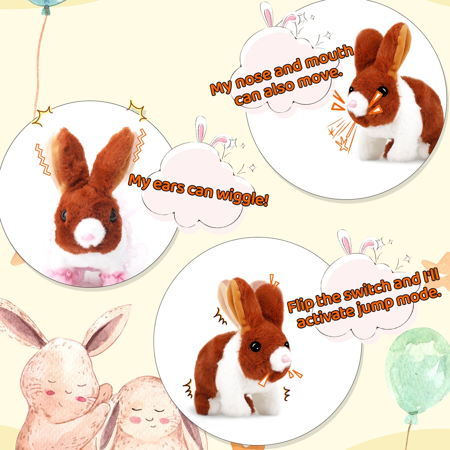 Bilinott Bunny Toys for Kids, Realistic Rabbit Toys with Jumping Action, Wiggling Ears, Twitching Mouth and Nose, Ideal Stuffed Rabbit Gift for 3+ Kids for Easter, Birthdays, Halloween, and Christmas