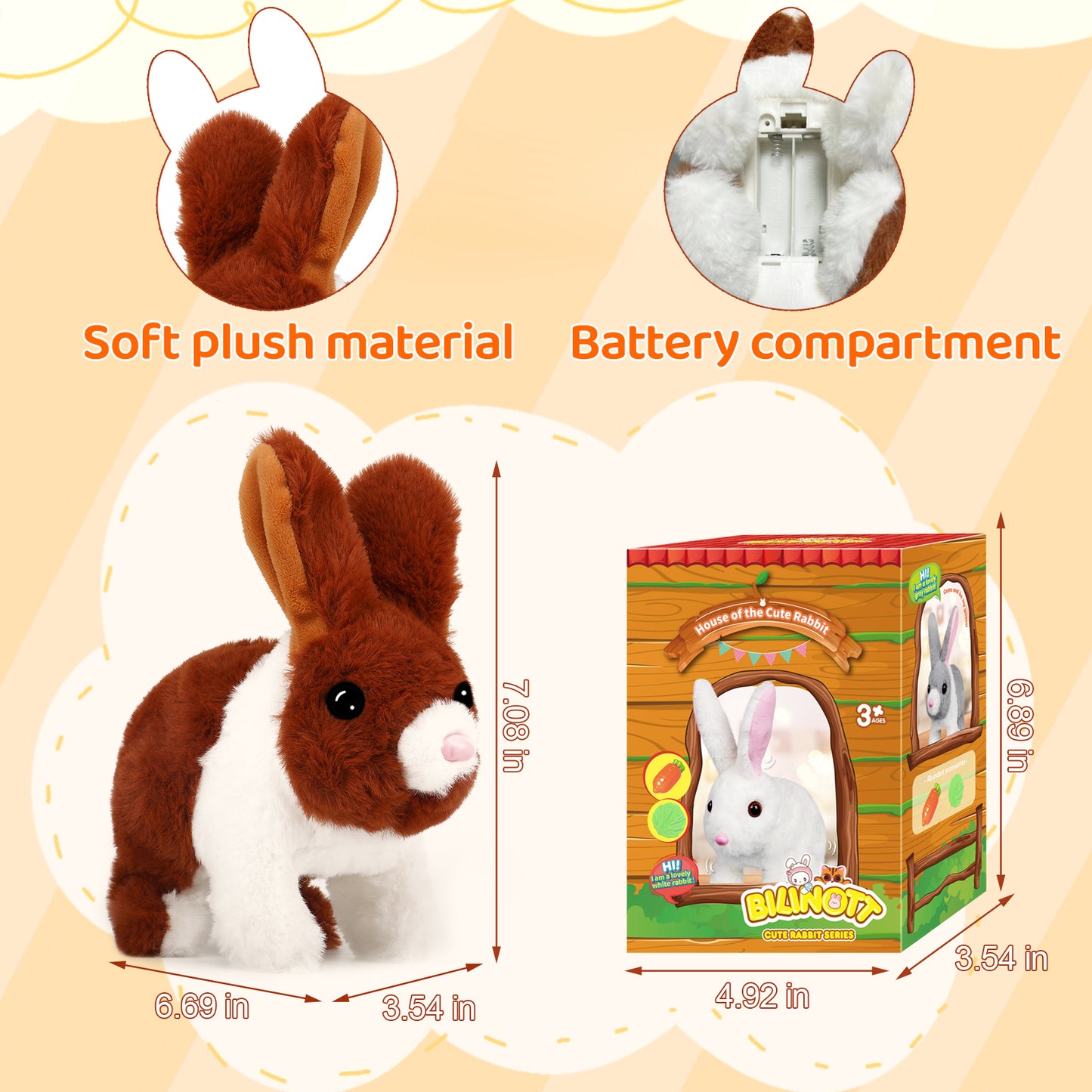Bilinott Bunny Toys for Kids, Realistic Rabbit Toys with Jumping Action, Wiggling Ears, Twitching Mouth and Nose, Ideal Stuffed Rabbit Gift for 3+ Kids for Easter, Birthdays, Halloween, and Christmas