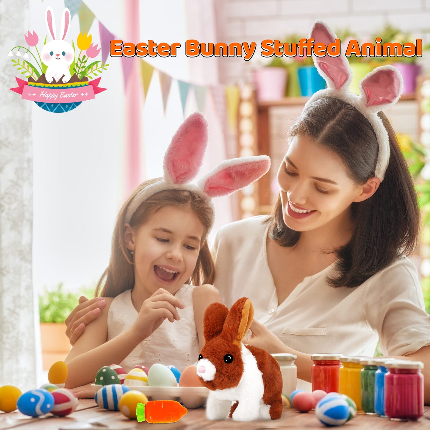 Bilinott Bunny Toys for Kids, Realistic Rabbit Toys with Jumping Action, Wiggling Ears, Twitching Mouth and Nose, Ideal Stuffed Rabbit Gift for 3+ Kids for Easter, Birthdays, Halloween, and Christmas