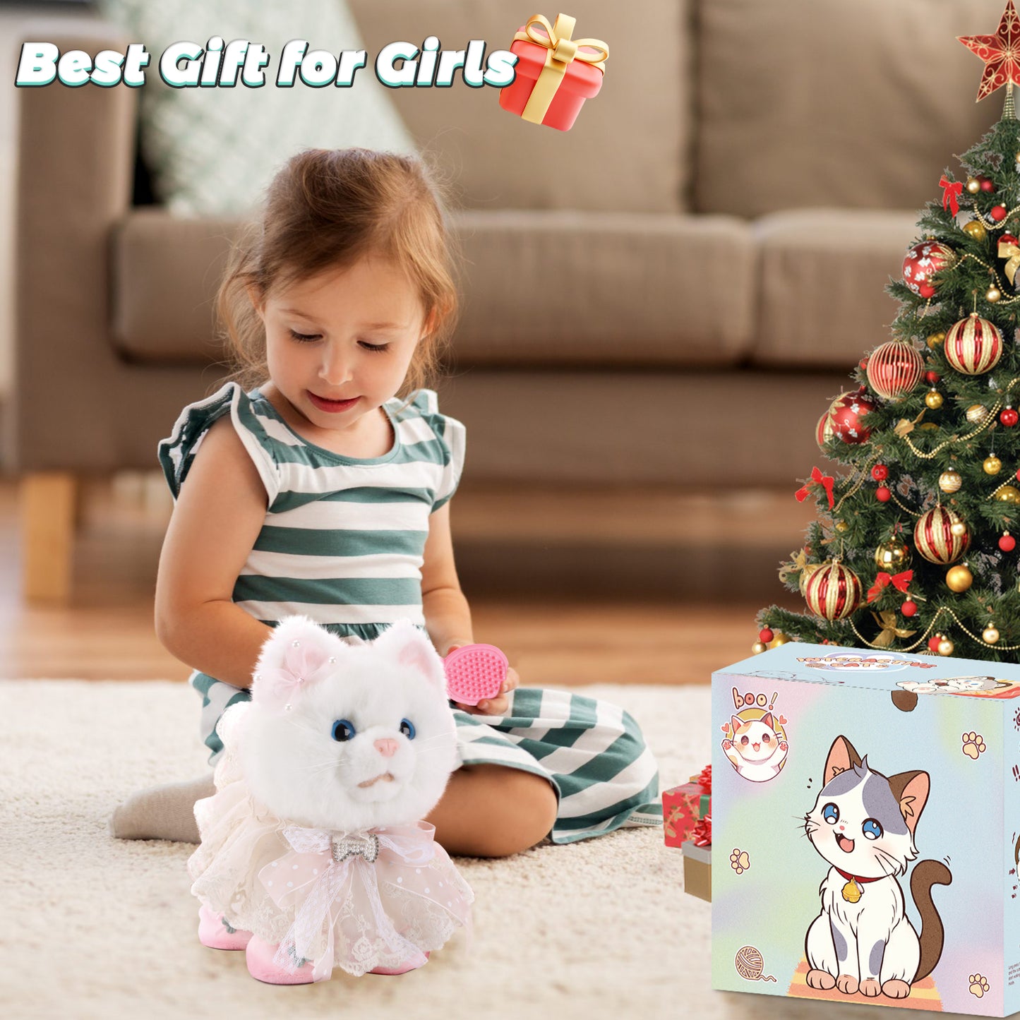 2025 Newly Toy Cat for Kids, Touch and Voice Controlled Remote Control Cat with Leash, Walking Cat Toy That Can Walk, Meow, and Wag Tail, Best Gift for Boys and Girls Aged 3 to 7 Years Old