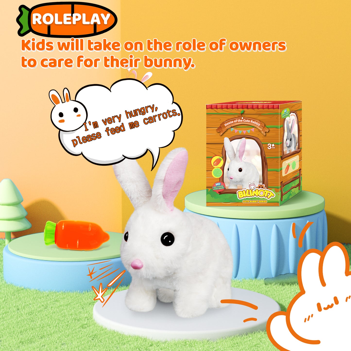 Bilinott Bunny Toys for Kids, Realistic Rabbit Toys with Jumping Action, Wiggling Ears, Twitching Mouth and Nose, Ideal Stuffed Rabbit Gift for 3+ Kids for Easter, Birthdays, Halloween, and Christmas