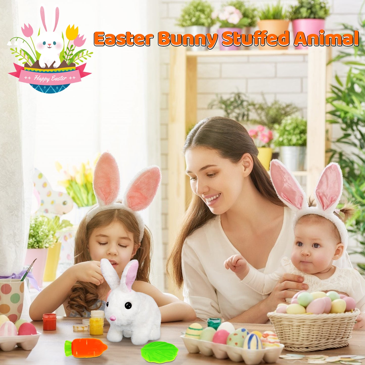 Bilinott Bunny Toys for Kids, Realistic Rabbit Toys with Jumping Action, Wiggling Ears, Twitching Mouth and Nose, Ideal Stuffed Rabbit Gift for 3+ Kids for Easter, Birthdays, Halloween, and Christmas