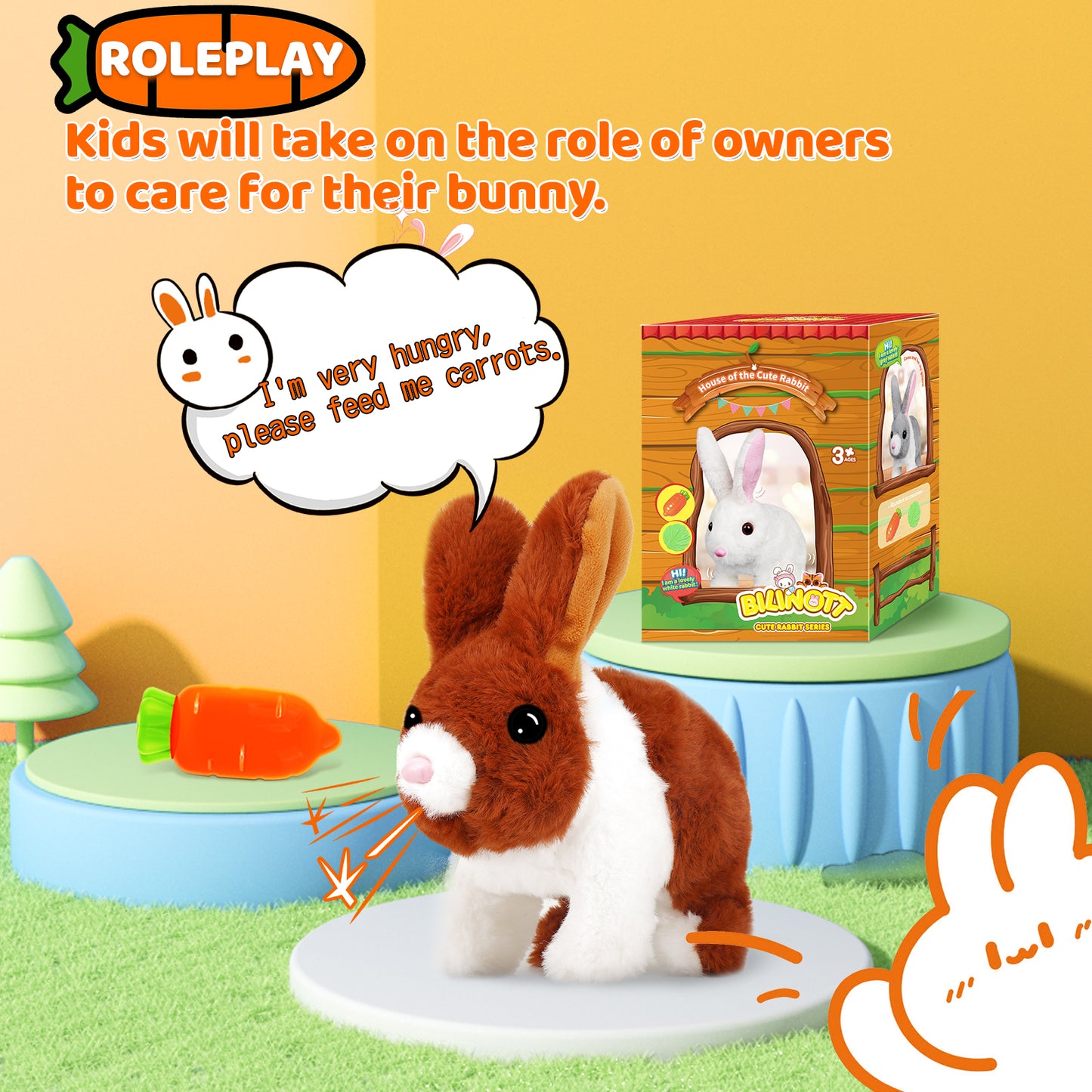 Bilinott Bunny Toys for Kids, Realistic Rabbit Toys with Jumping Action, Wiggling Ears, Twitching Mouth and Nose, Ideal Stuffed Rabbit Gift for 3+ Kids for Easter, Birthdays, Halloween, and Christmas