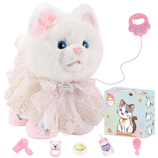2025 Newly Toy Cat for Kids, Touch and Voice Controlled Remote Control Cat with Leash, Walking Cat Toy That Can Walk, Meow, and Wag Tail, Best Gift for Boys and Girls Aged 3 to 7 Years Old