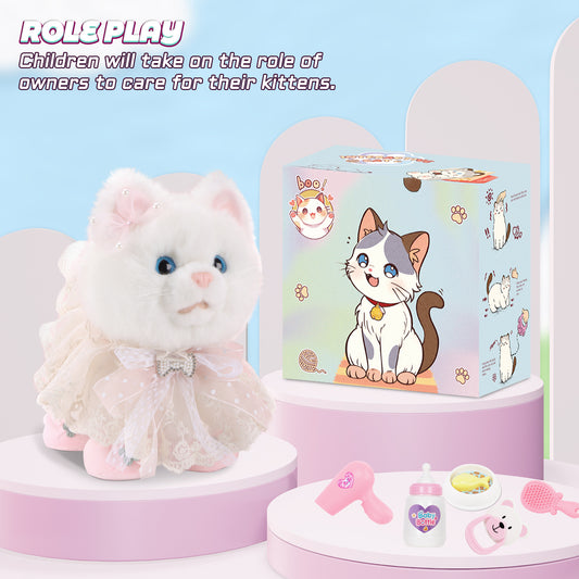 2025 Newly Toy Cat for Kids, Touch and Voice Controlled Remote Control Cat with Leash, Walking Cat Toy That Can Walk, Meow, and Wag Tail, Best Gift for Boys and Girls Aged 3 to 7 Years Old
