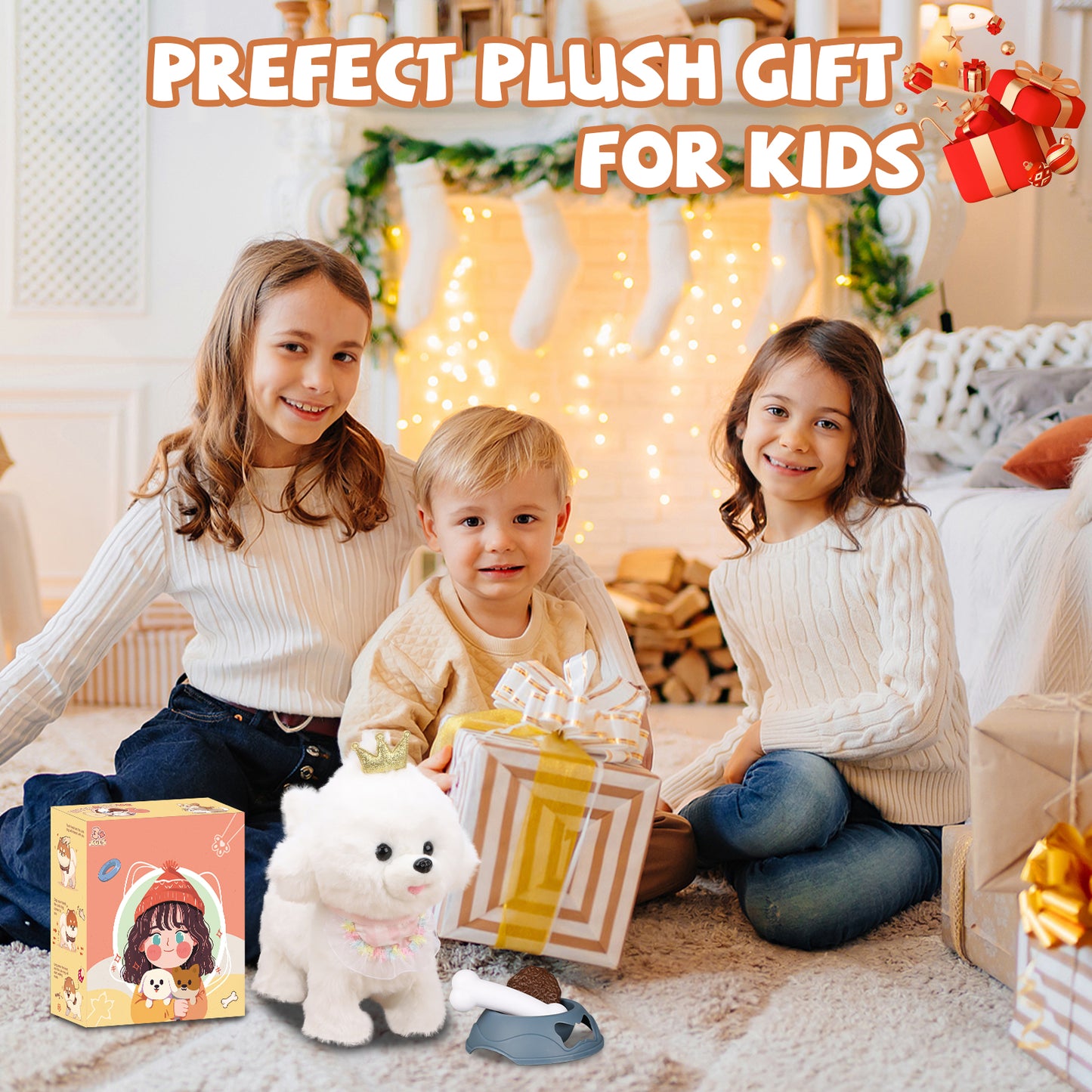 Bilinott Puppy Toys for Kids Aged 3-7, Interactive Toy Dogs That Walk and Bark and Wag Their Tails, Walking Dog Toys with Leash, Creative Stuffed Animals Gifts for 3 + Year Old Girls and Boys