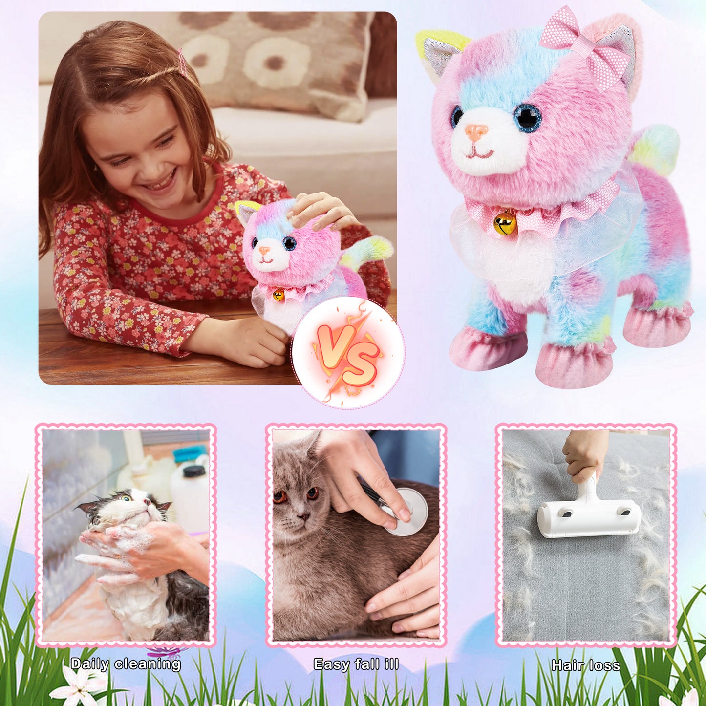 Bilinott Toy Cat for Kids, Touch and Voice Controlled Remote Control Cat with Leash, Lifelike Walking Cat Toy That Can Walk, Meow, and Wags Tail, Best Festive Gift for Boys and Girls Ages 3 4 5 6 7