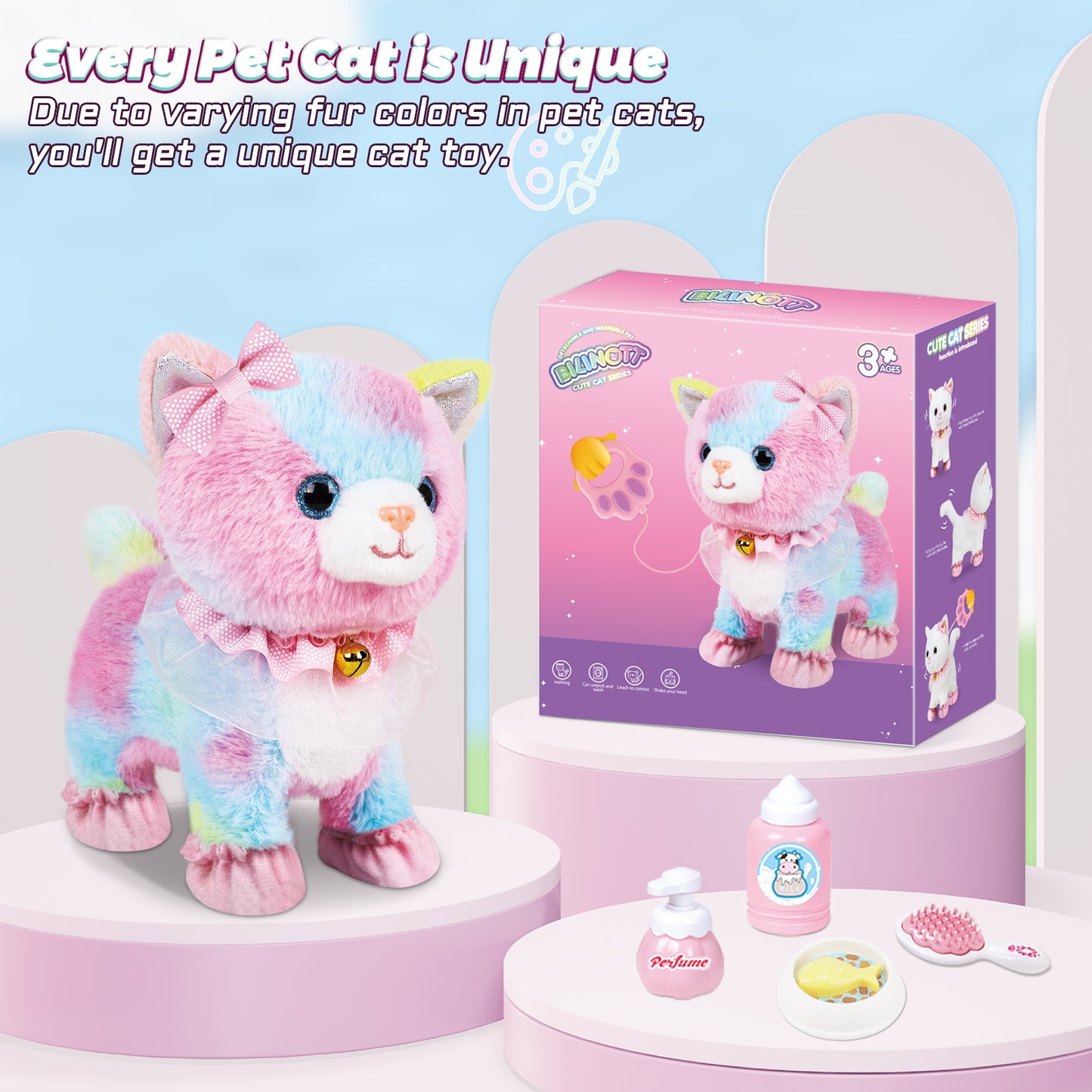 Bilinott Toy Cat for Kids, Touch and Voice Controlled Remote Control Cat with Leash, Lifelike Walking Cat Toy That Can Walk, Meow, and Wags Tail, Best Festive Gift for Boys and Girls Ages 3 4 5 6 7